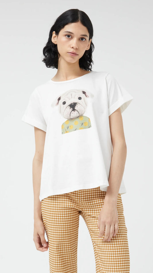Camiseta print perro blanca