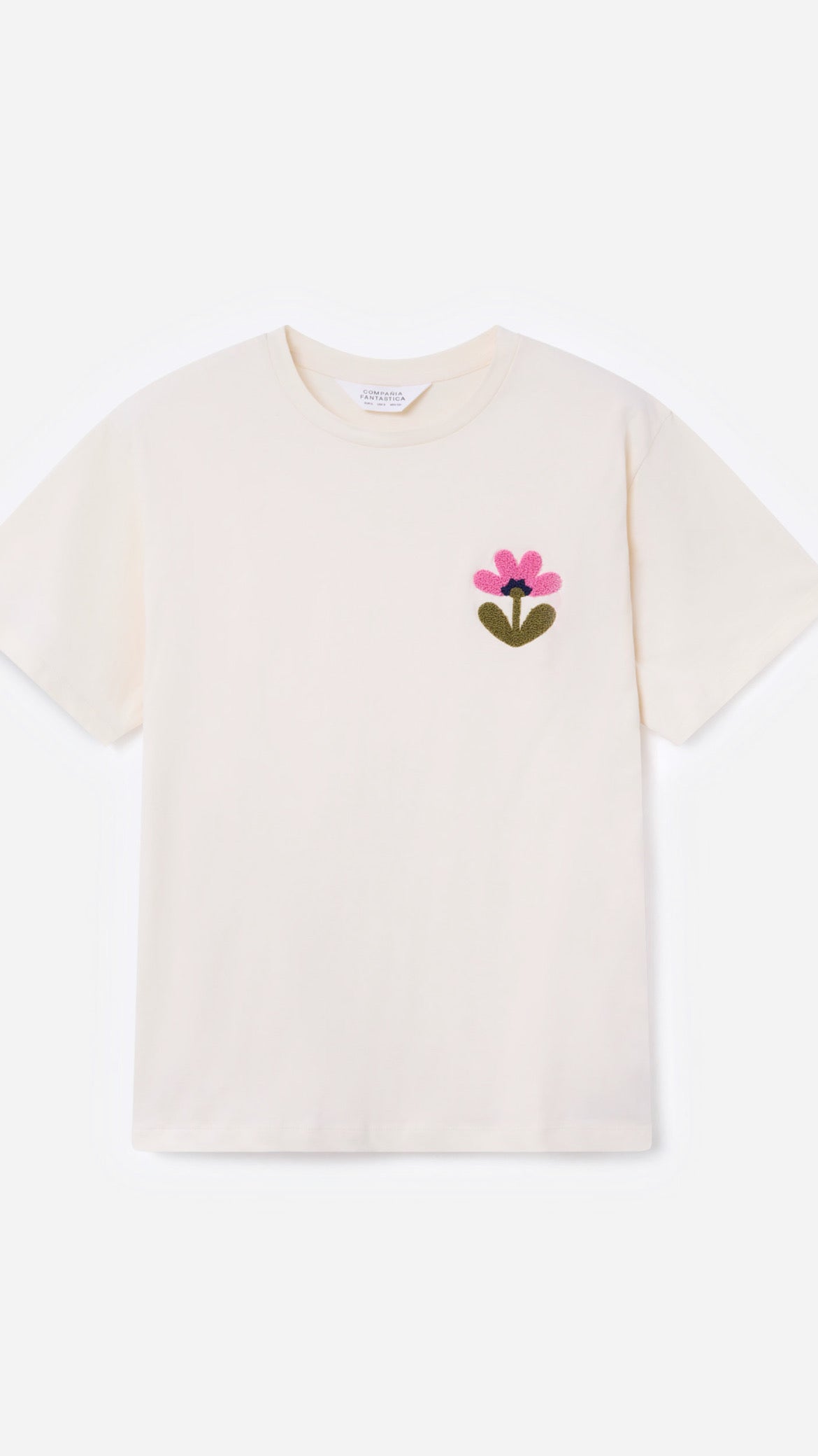 Camiseta 100% algodón con bordado floral