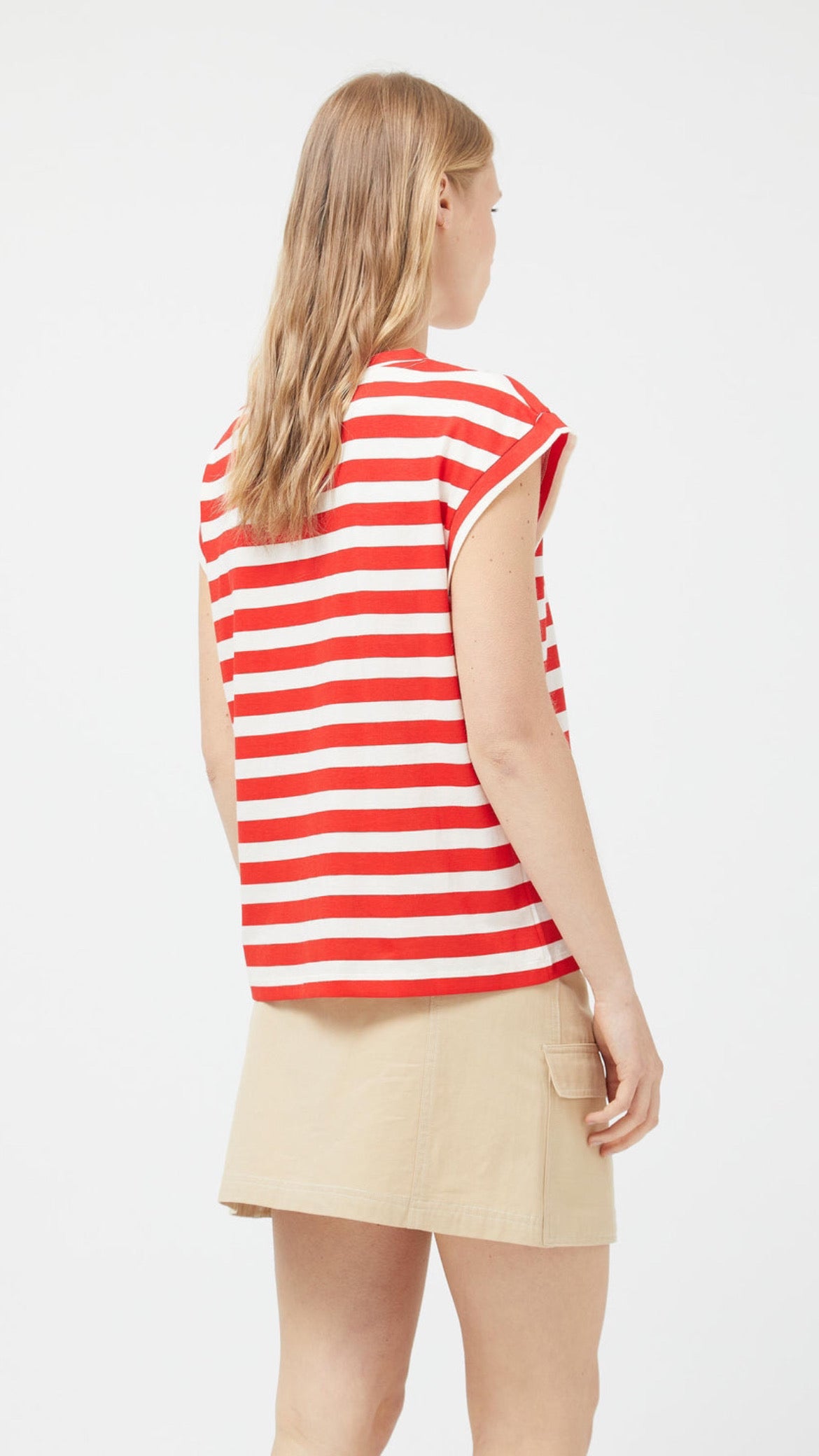 Camiseta manga corta rayas rojas