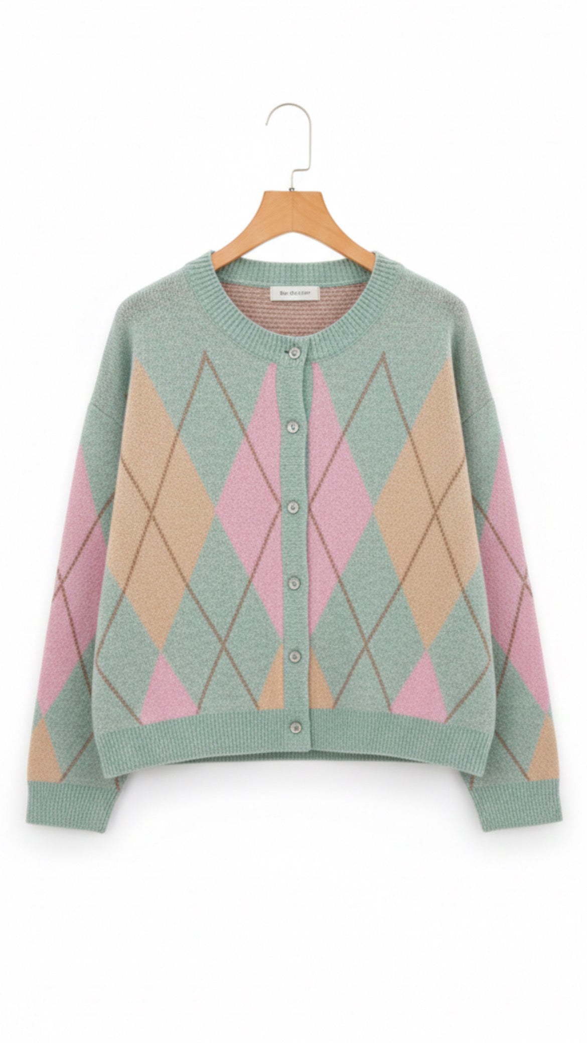 Cárdigan de punto jacquard con rombos en tonos pastel