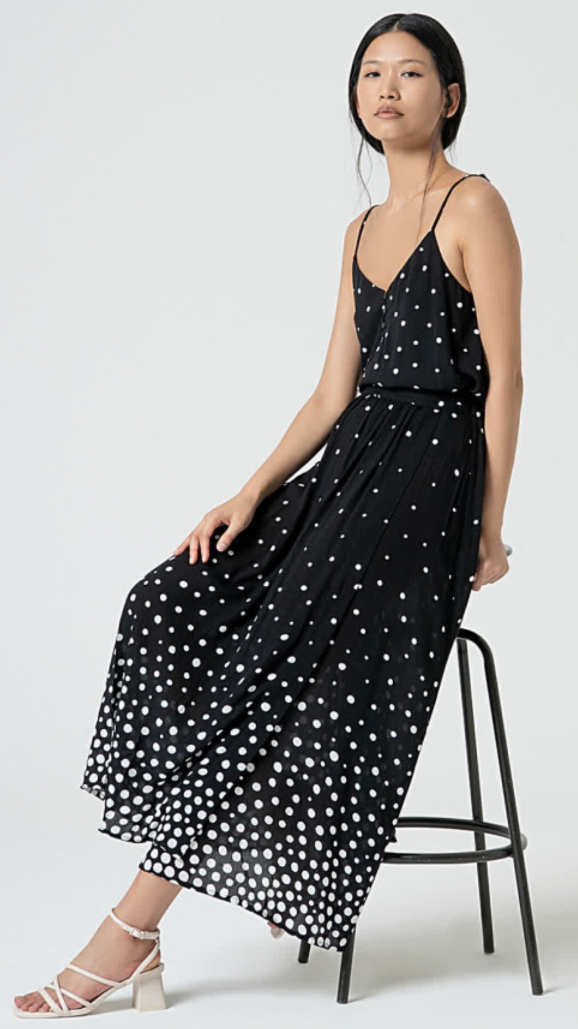 Falda midi estampado lunares negro