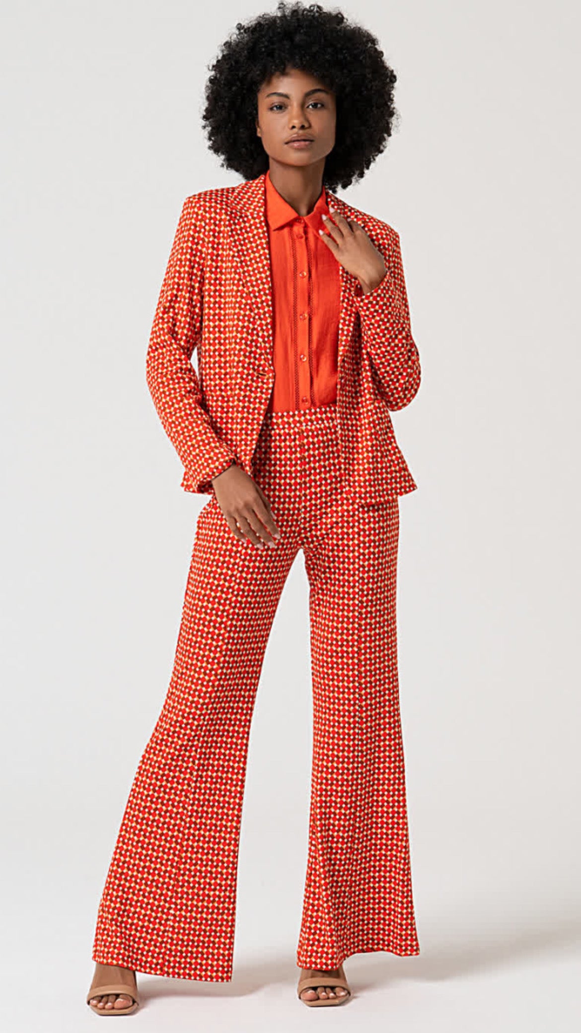 Blazer cruzada y estampado Rojo