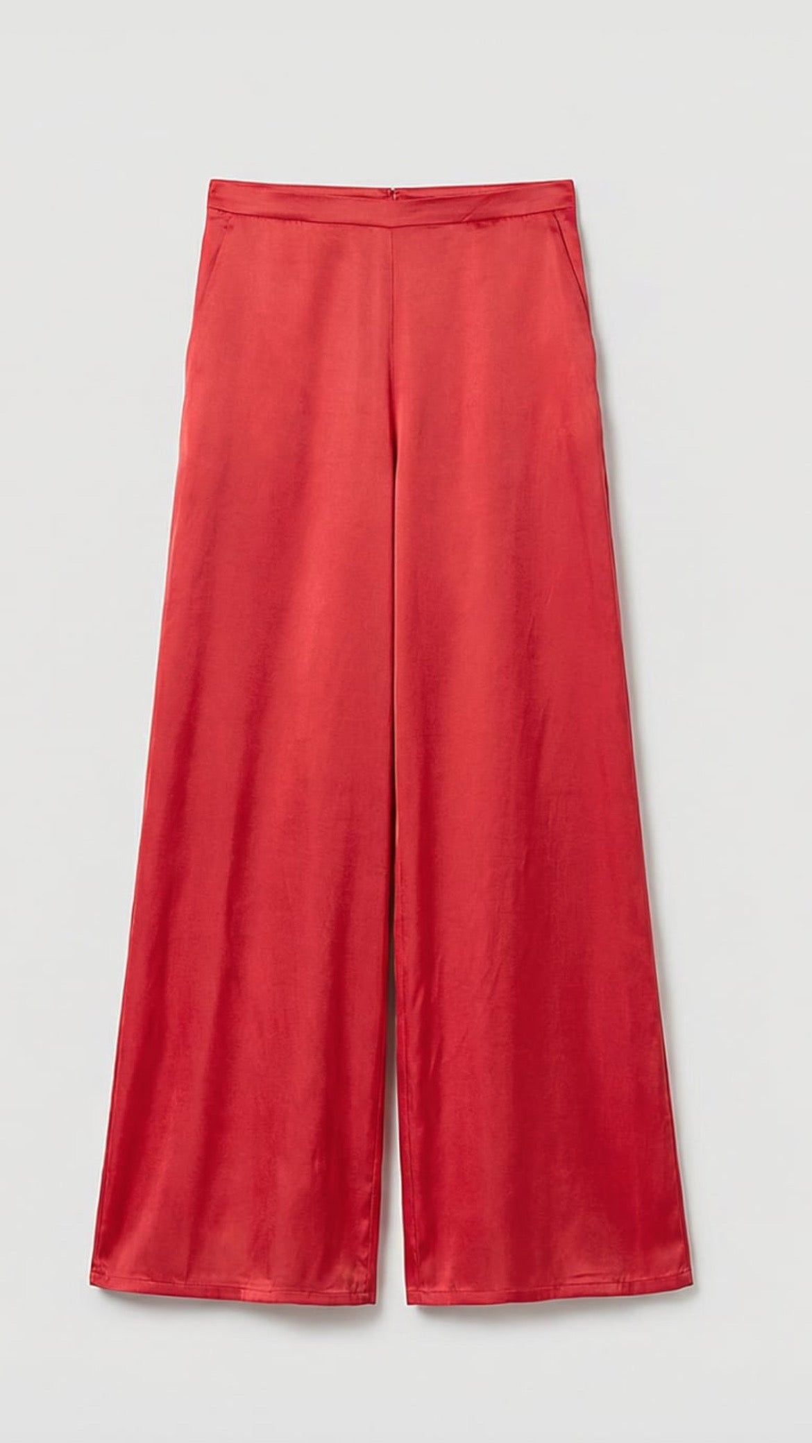 Pantalón fluido pierna ancha elástico Rojo