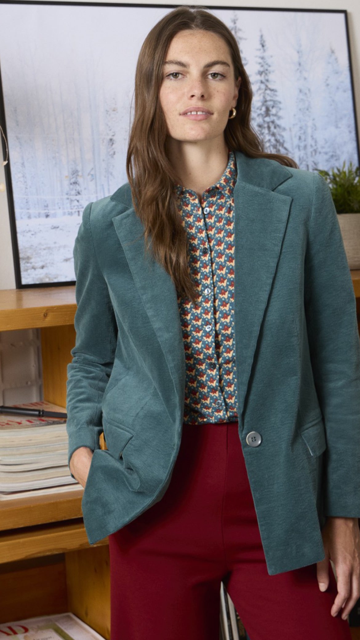 Blazer de pana con forro anterior azul acero