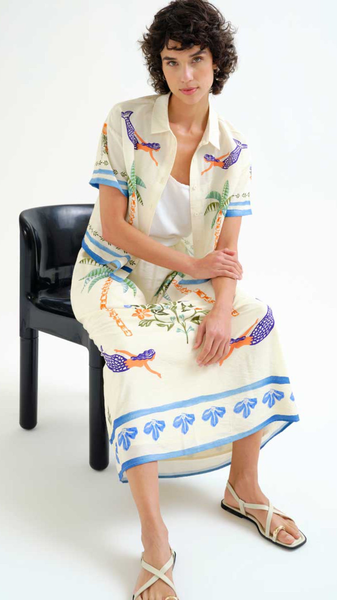 Falda larga con estampado Palm & Mermaid
