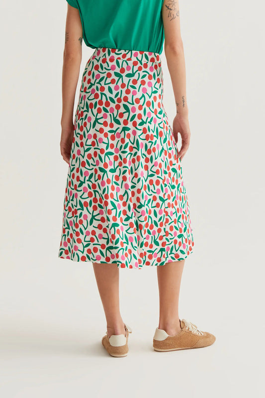 Falda midi con estampado guindas