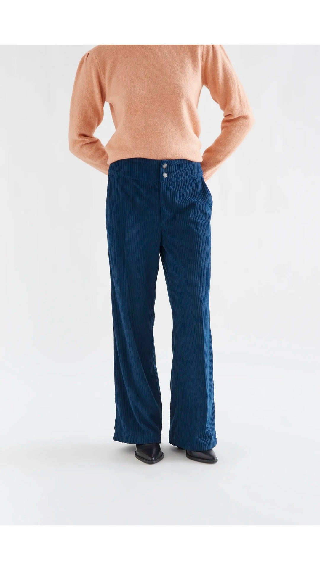 Pantalón de pana doble botón azul marino - 1