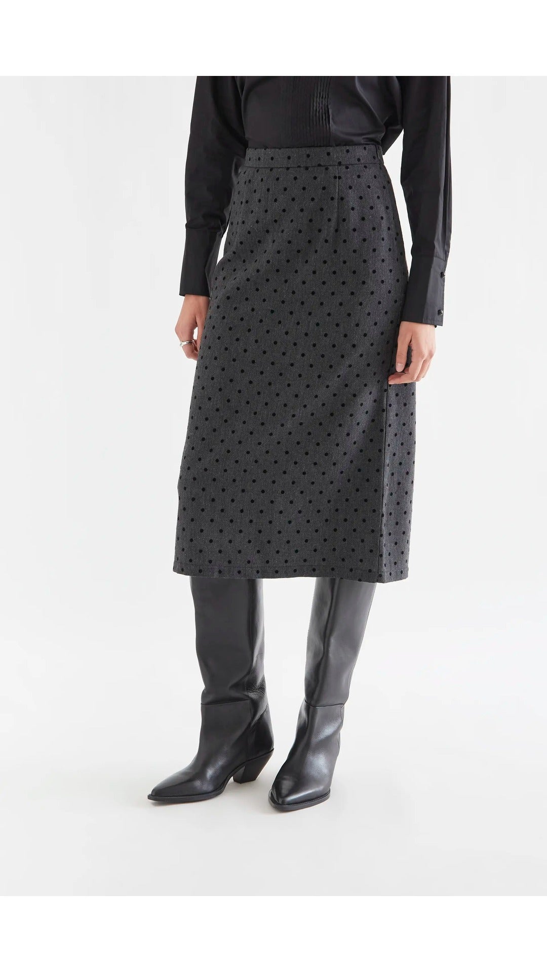 Falda midi gris de lunares negros Compañía Fantástica 1