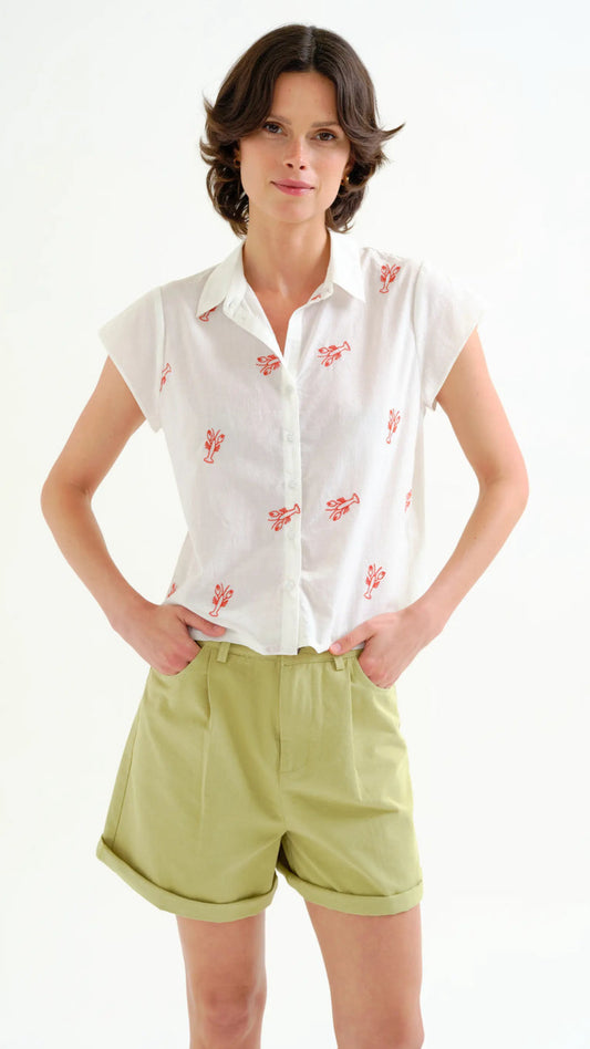 Camisa con bordado de Langosta roja