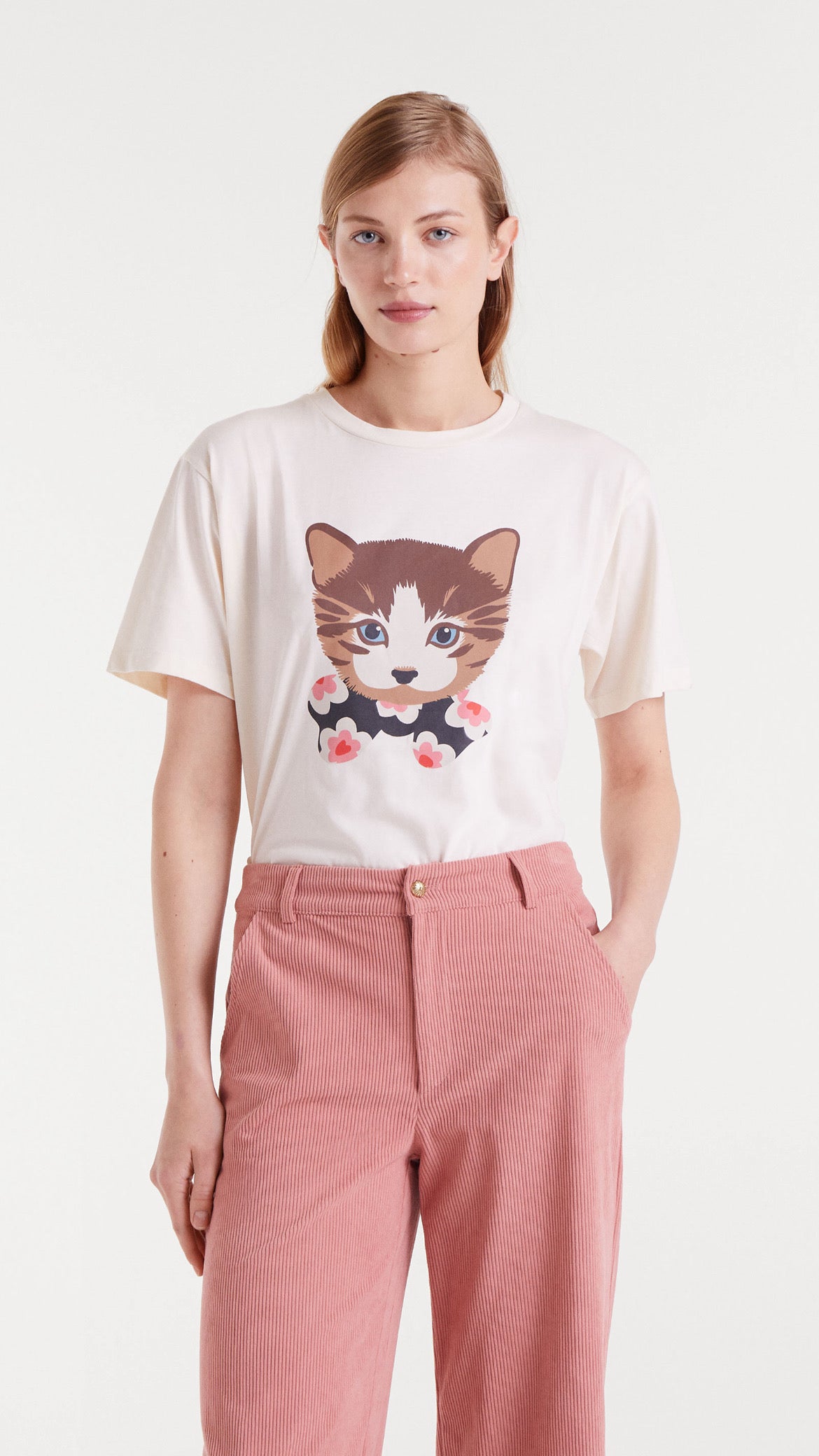 Camiseta de algodón con estampado gatito