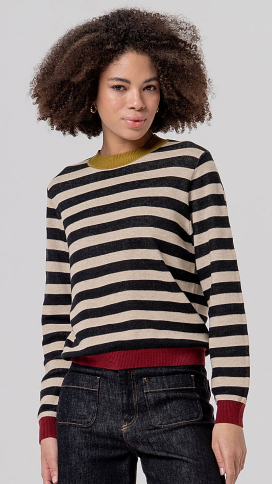 Jersey de cuello redondo de rayas Negro