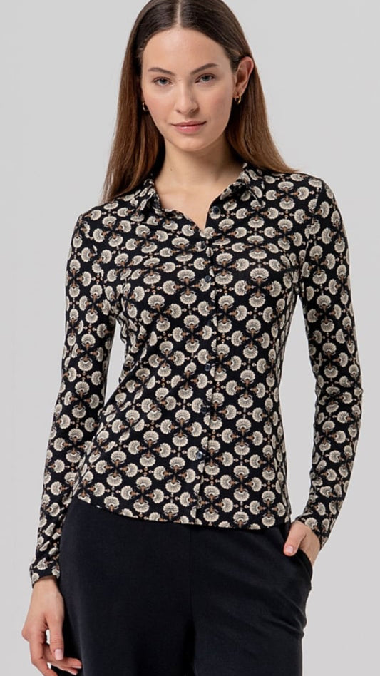 Camisa de manga larga estampada Negro