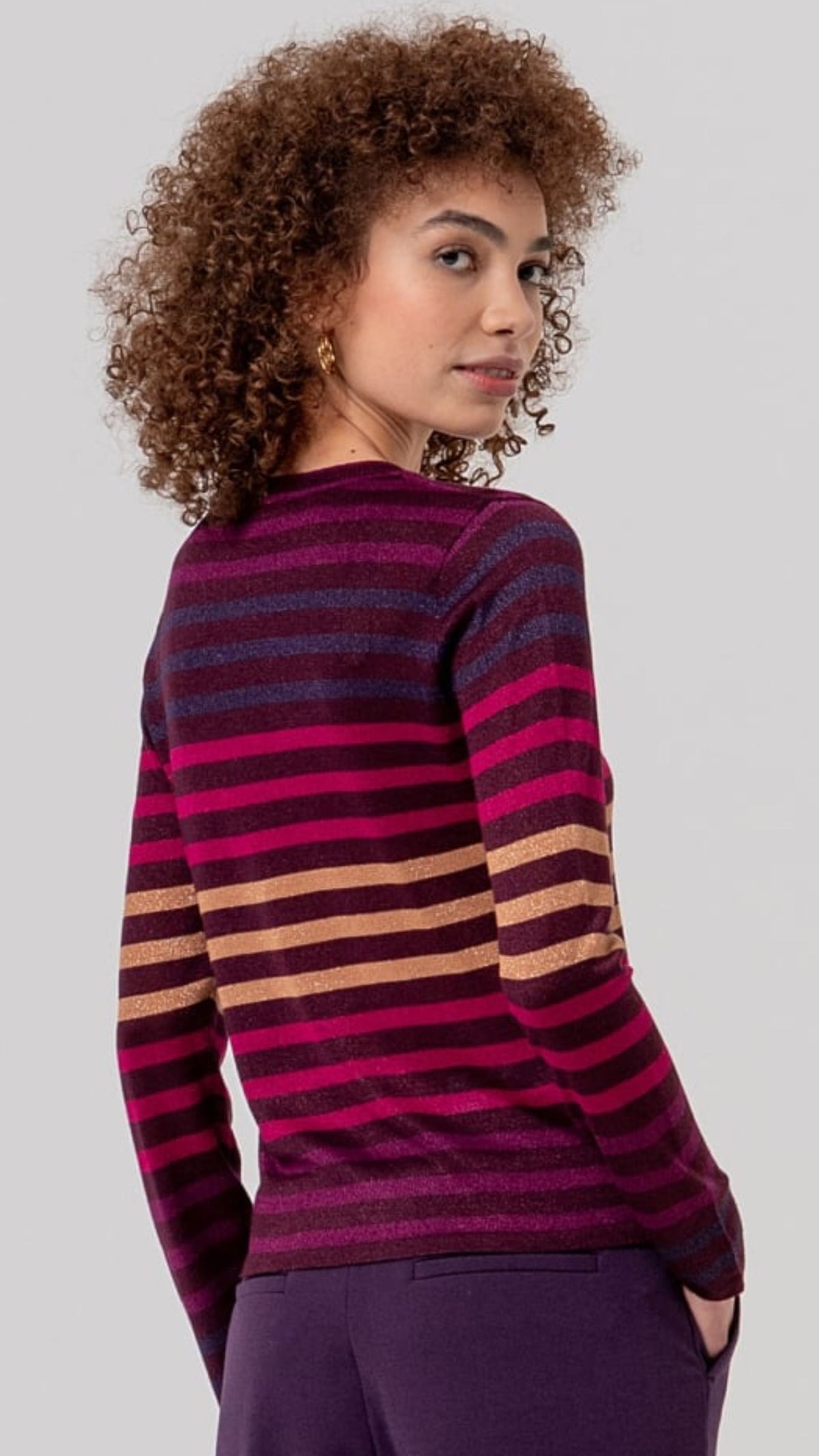 Jersey de cuello redondo de rayas Burdeos