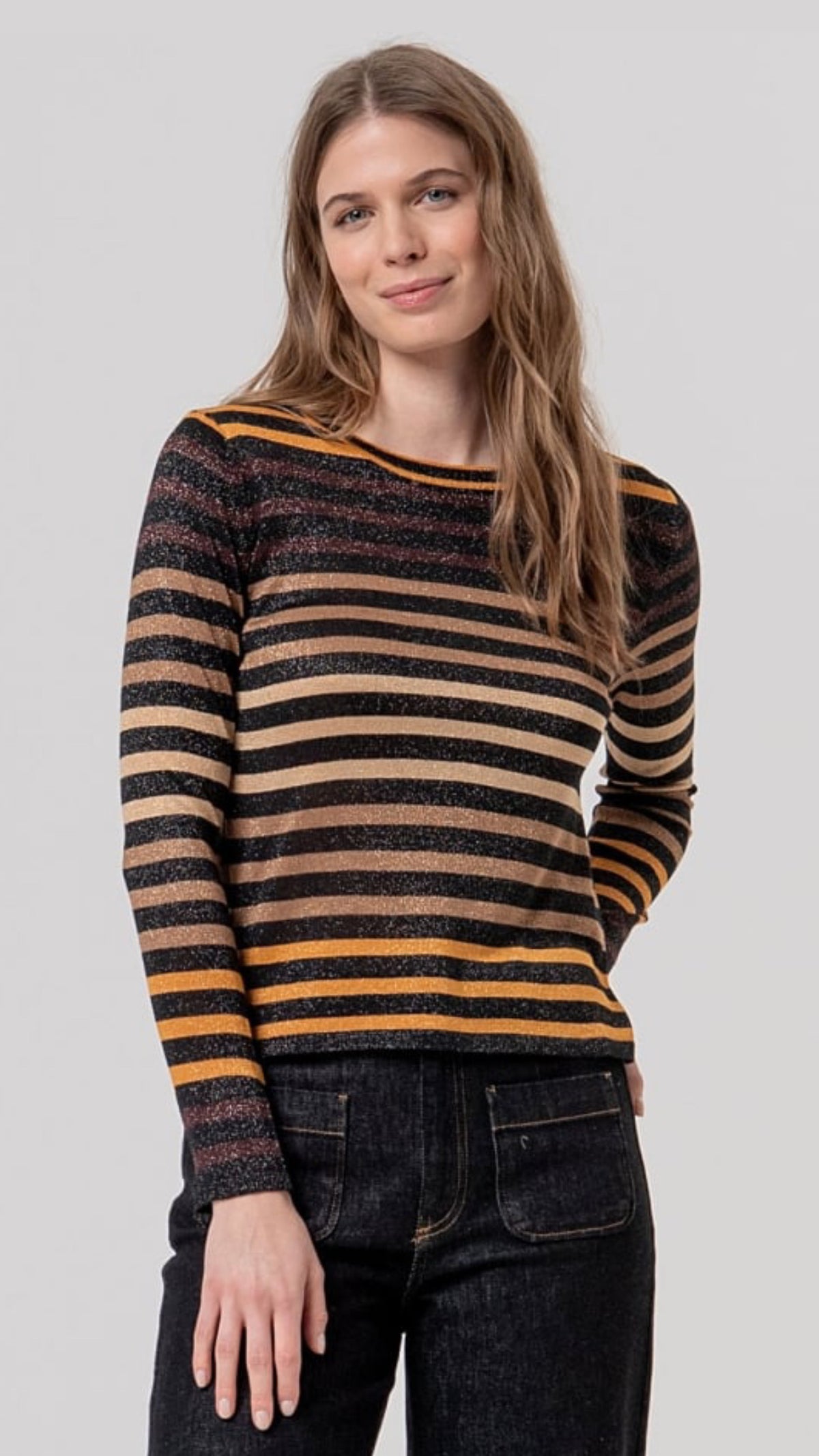 Jersey de cuello redondo de rayas Negro