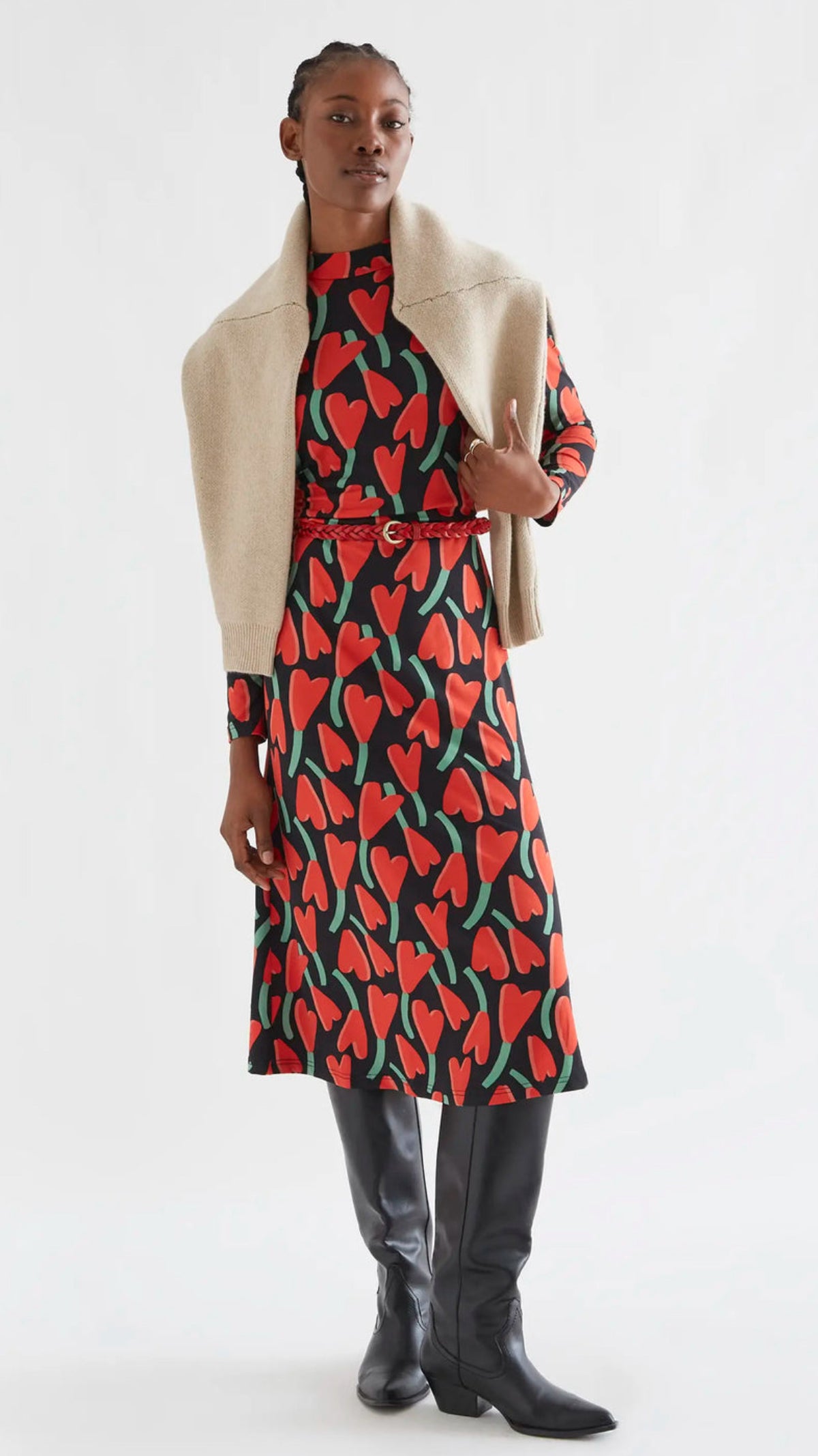 Vestido midi de manga larga con estampado Ciclamen