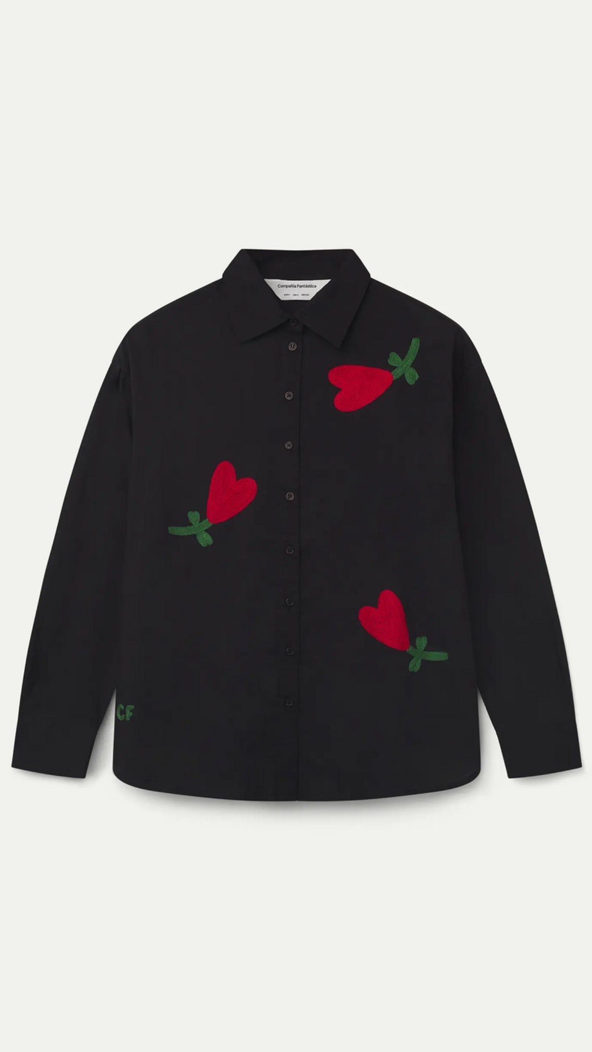 Camisa 100% algodón negro con bordado de corazón "CF"