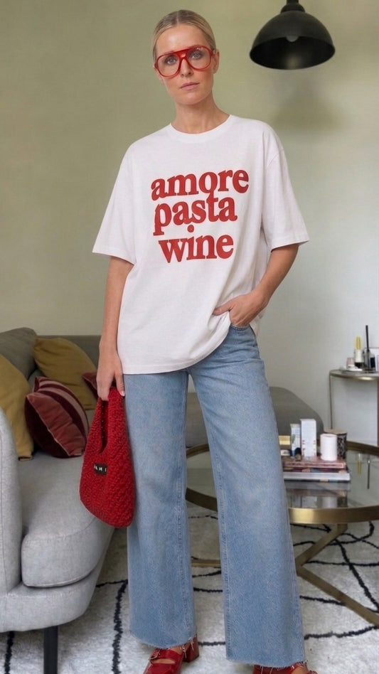 Camiseta amore, pasta, wine