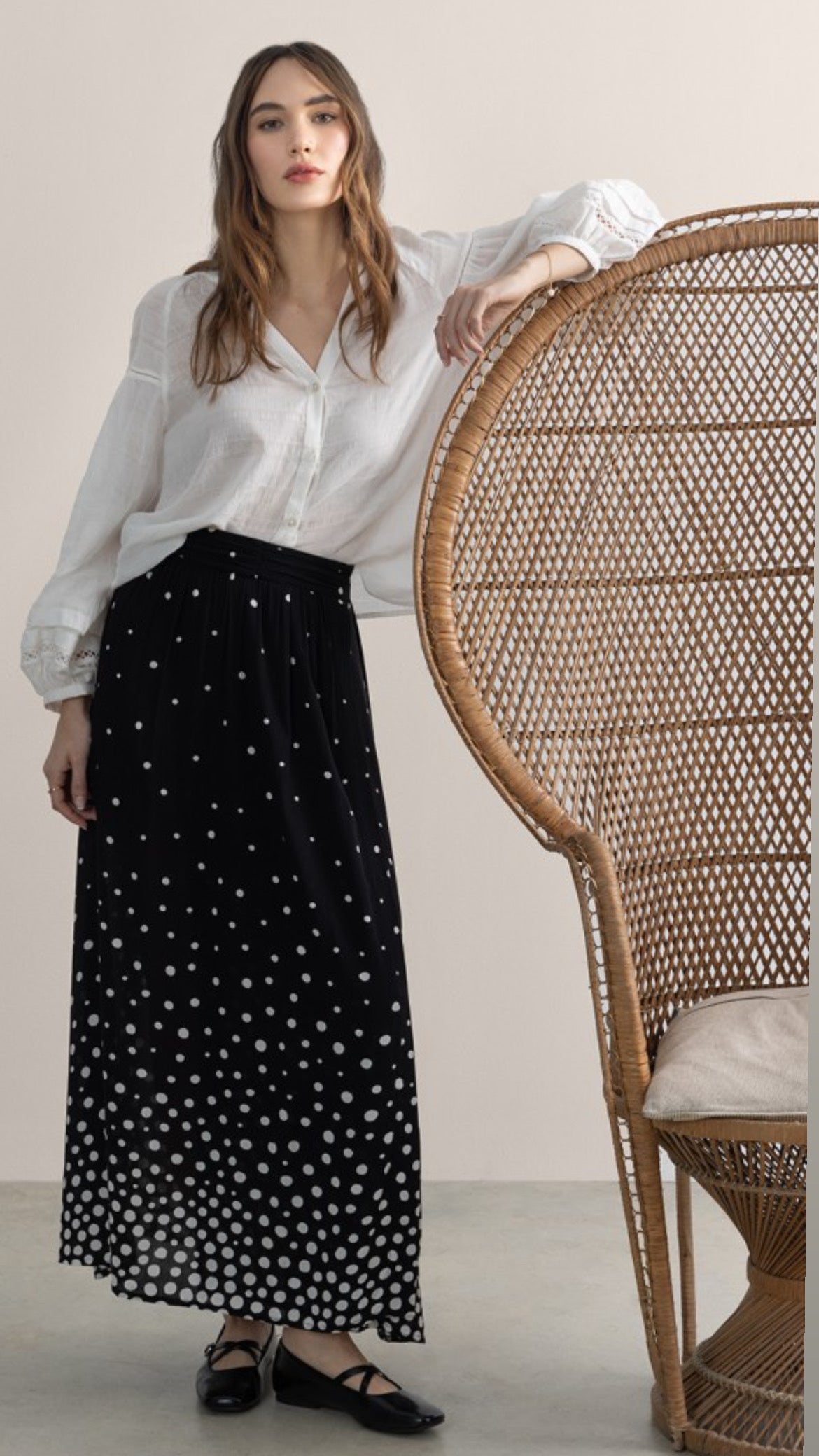 Falda midi estampado lunares negro