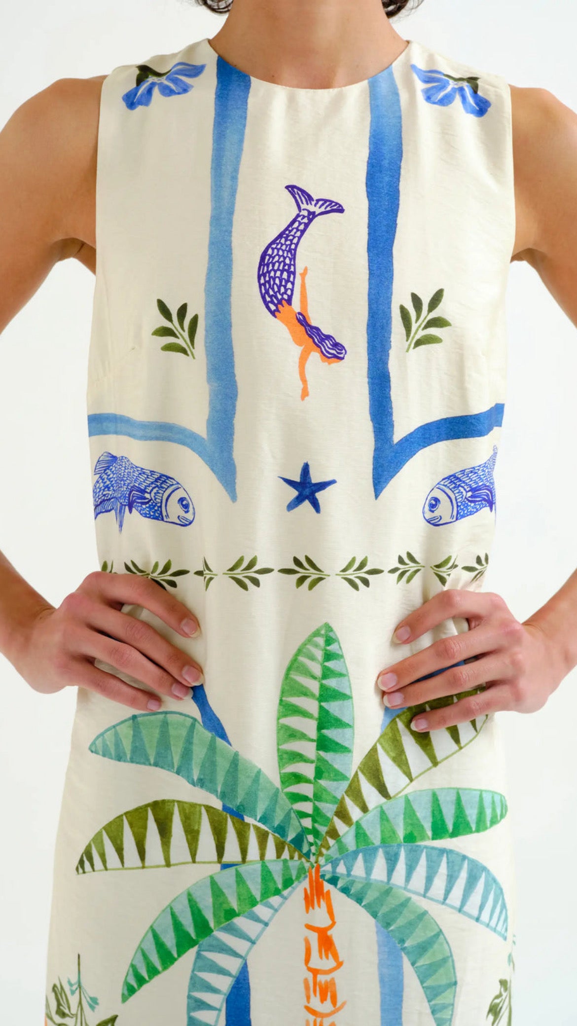 Vestido largo con estampado Palm & Mermaid