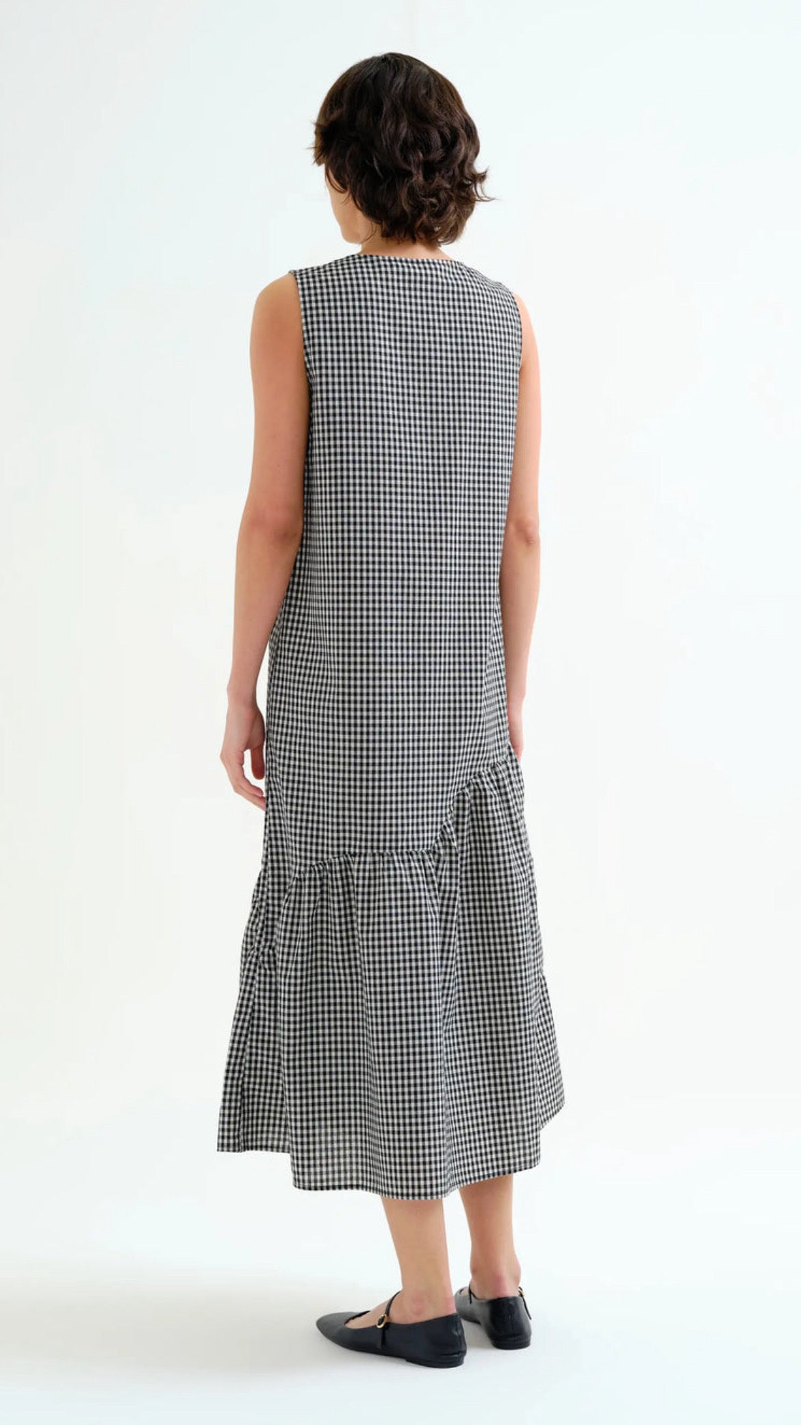 Vestido midi cuadros vichy negro