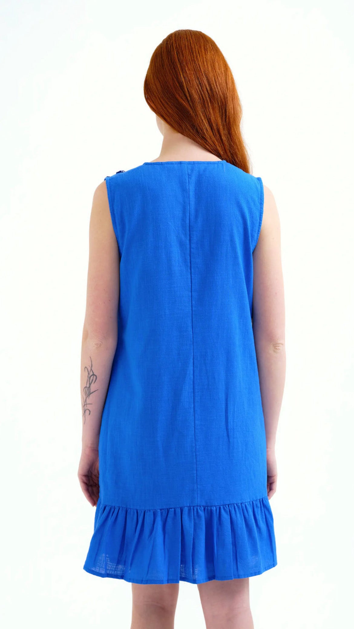 Vestido corto 100% algodón azul marino con apliques de estrellas (R)