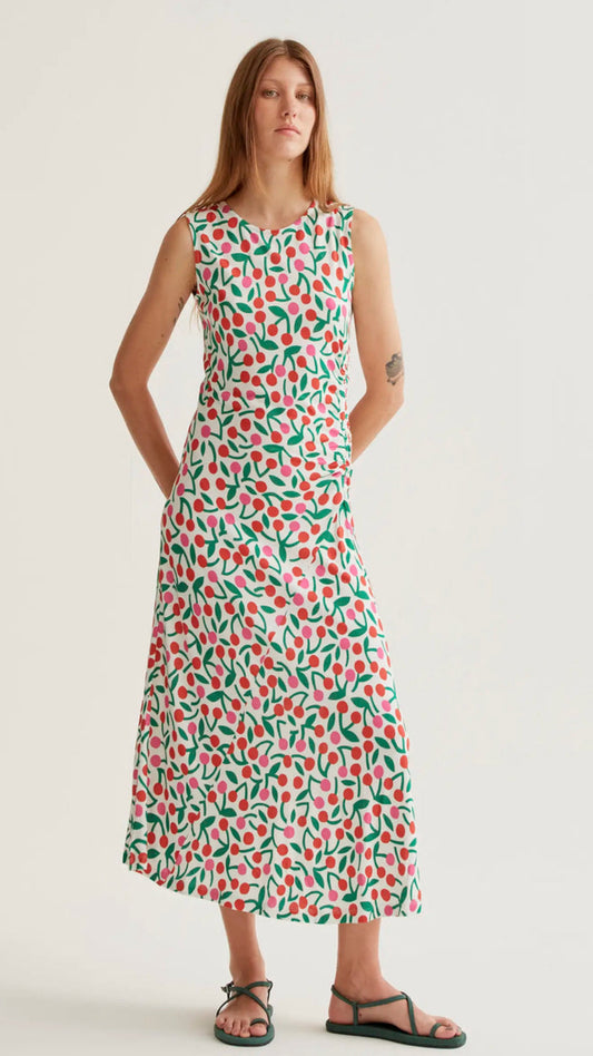Vestido largo con estampado Guinda