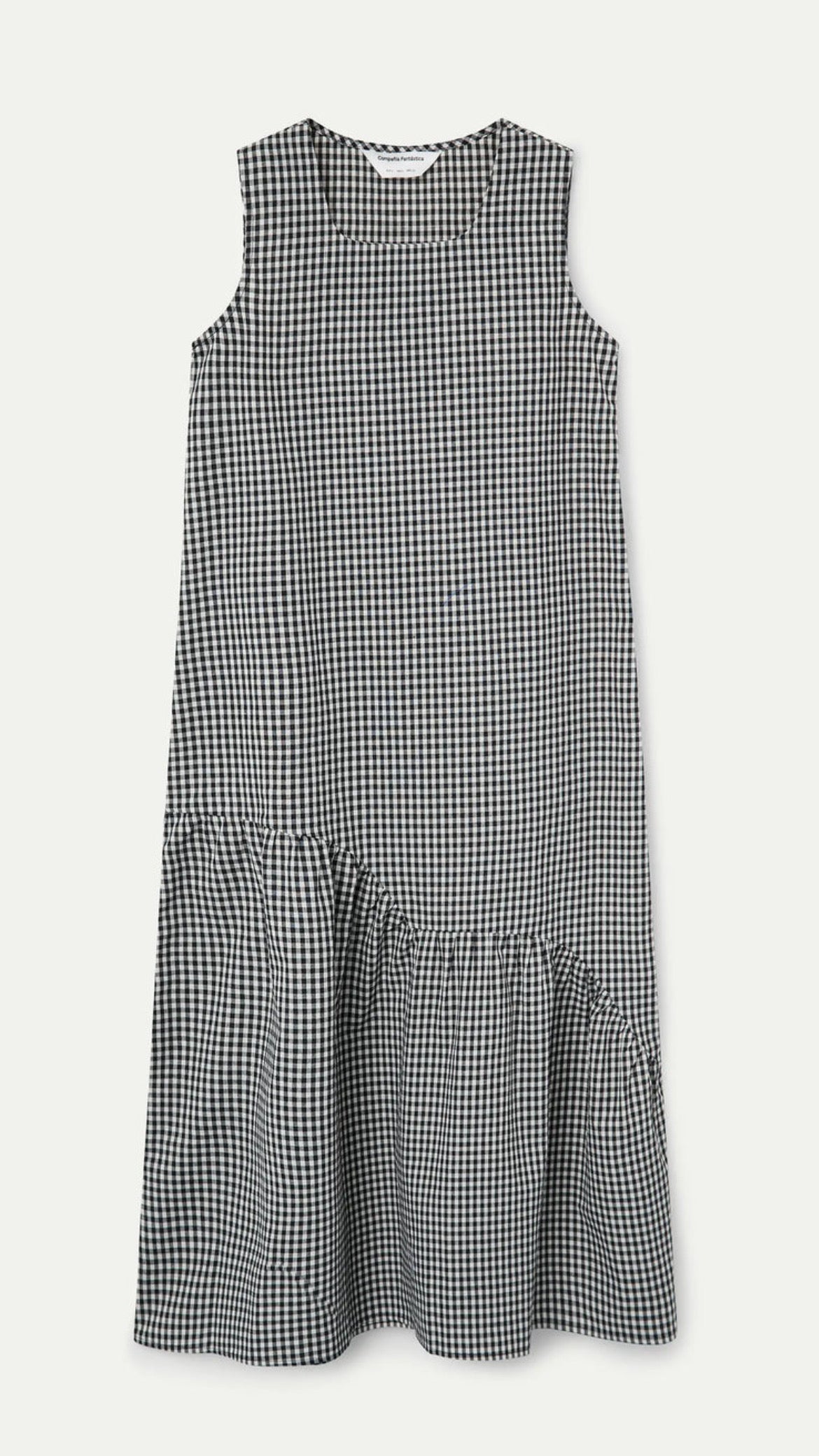 Vestido midi 100% algodón cuadros vichy negro