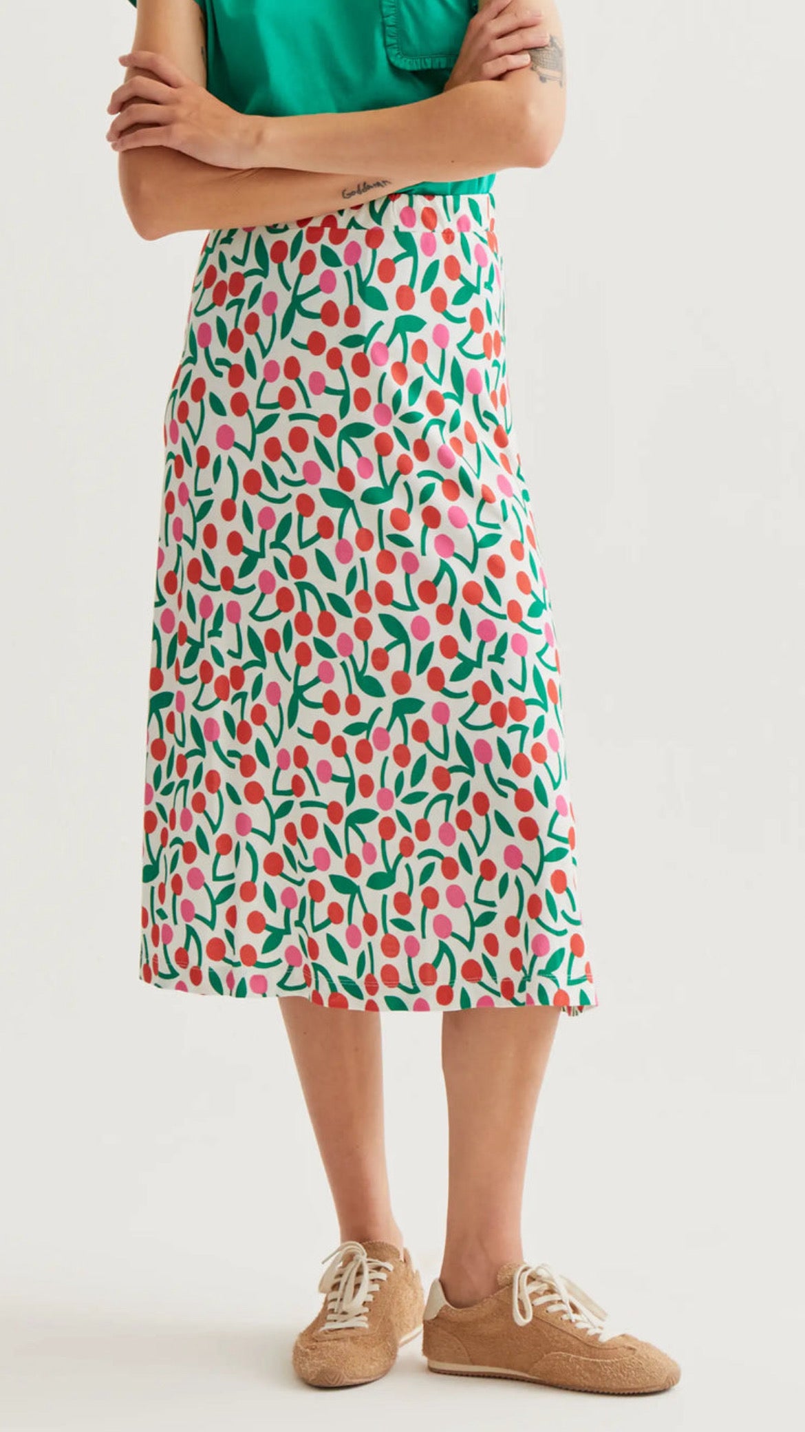 Falda midi con estampado Guinda