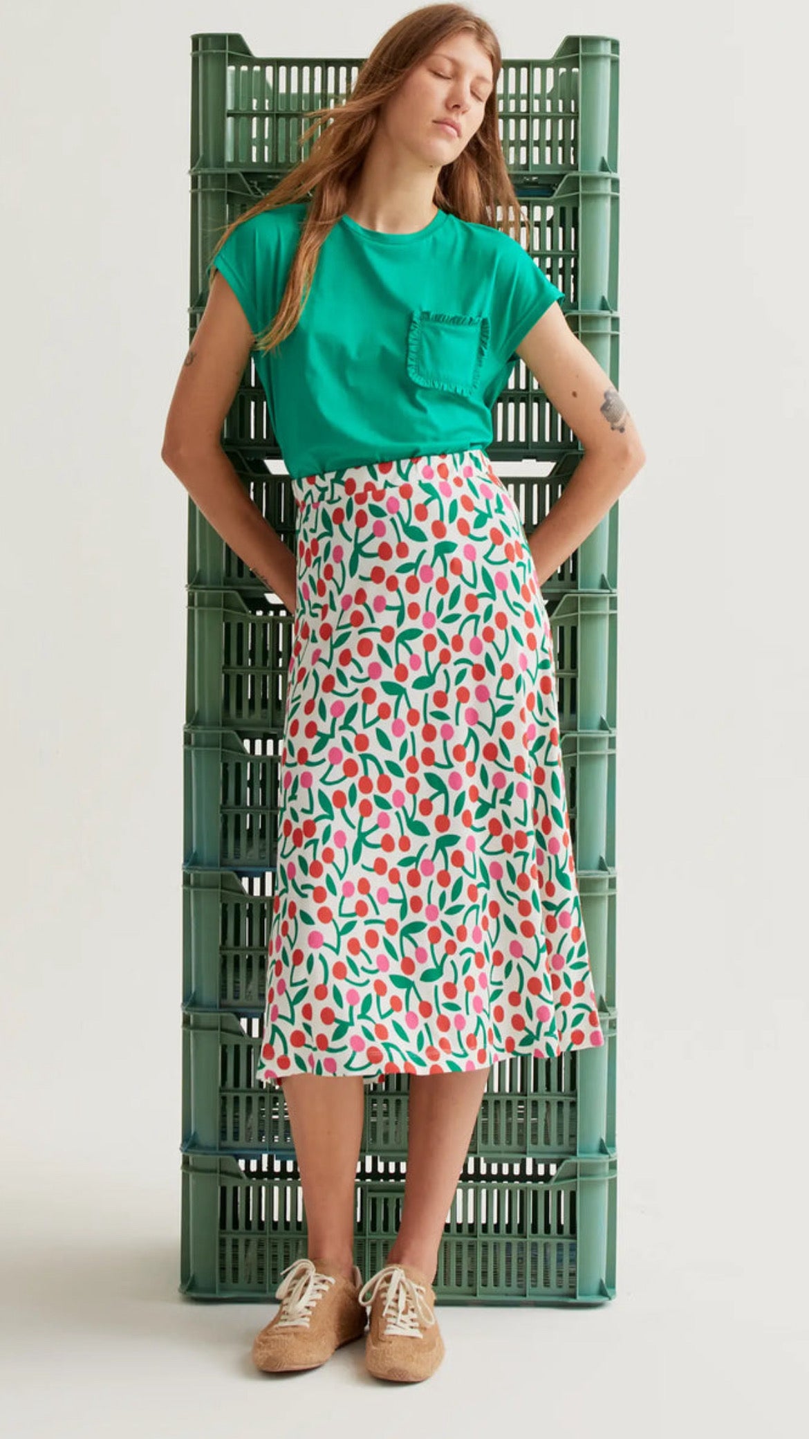 Falda midi con estampado Guinda