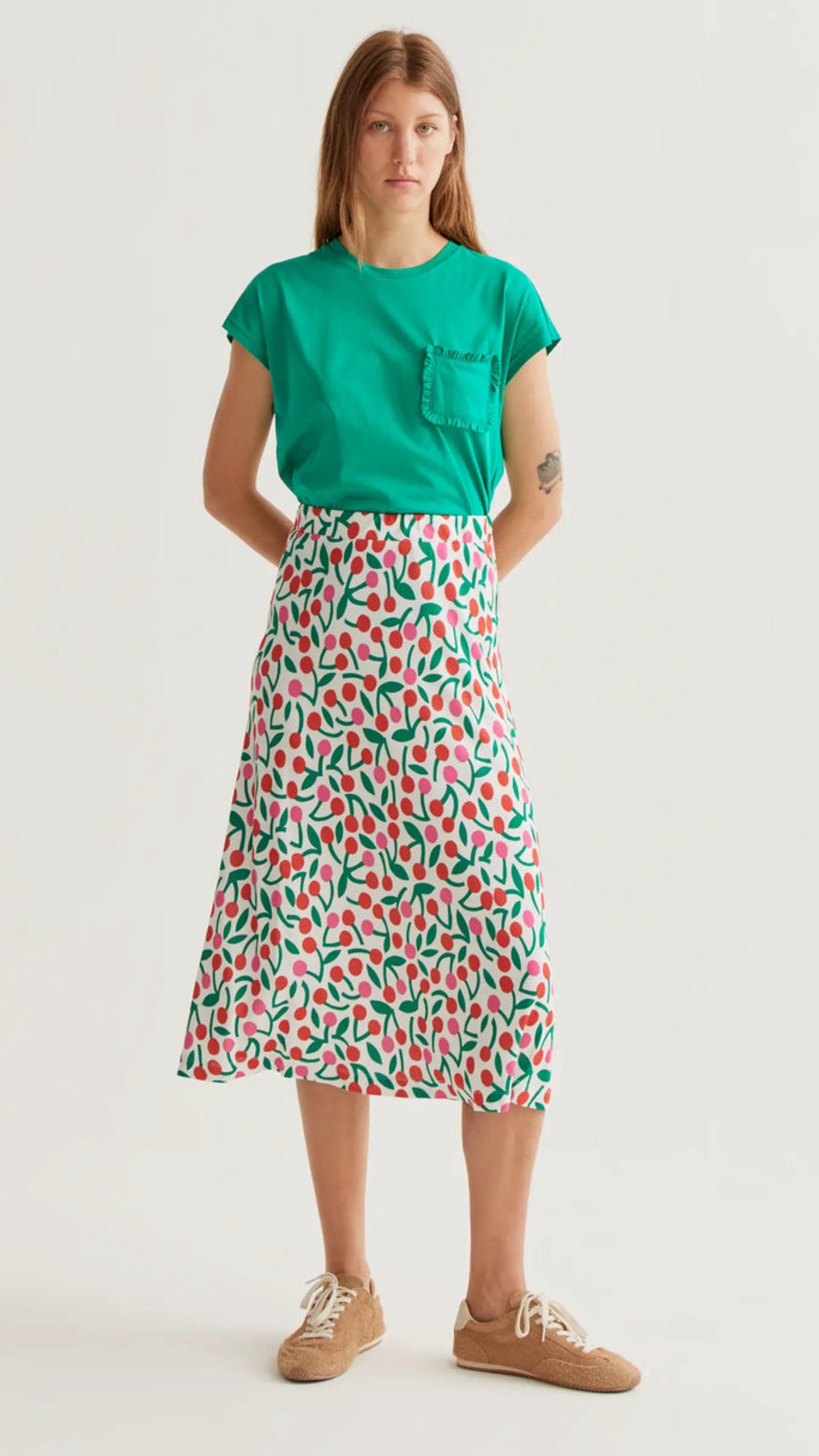 Falda midi con estampado Guinda