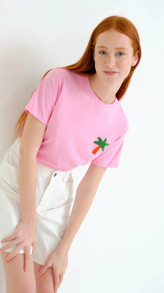 Camiseta con bordado de palmera