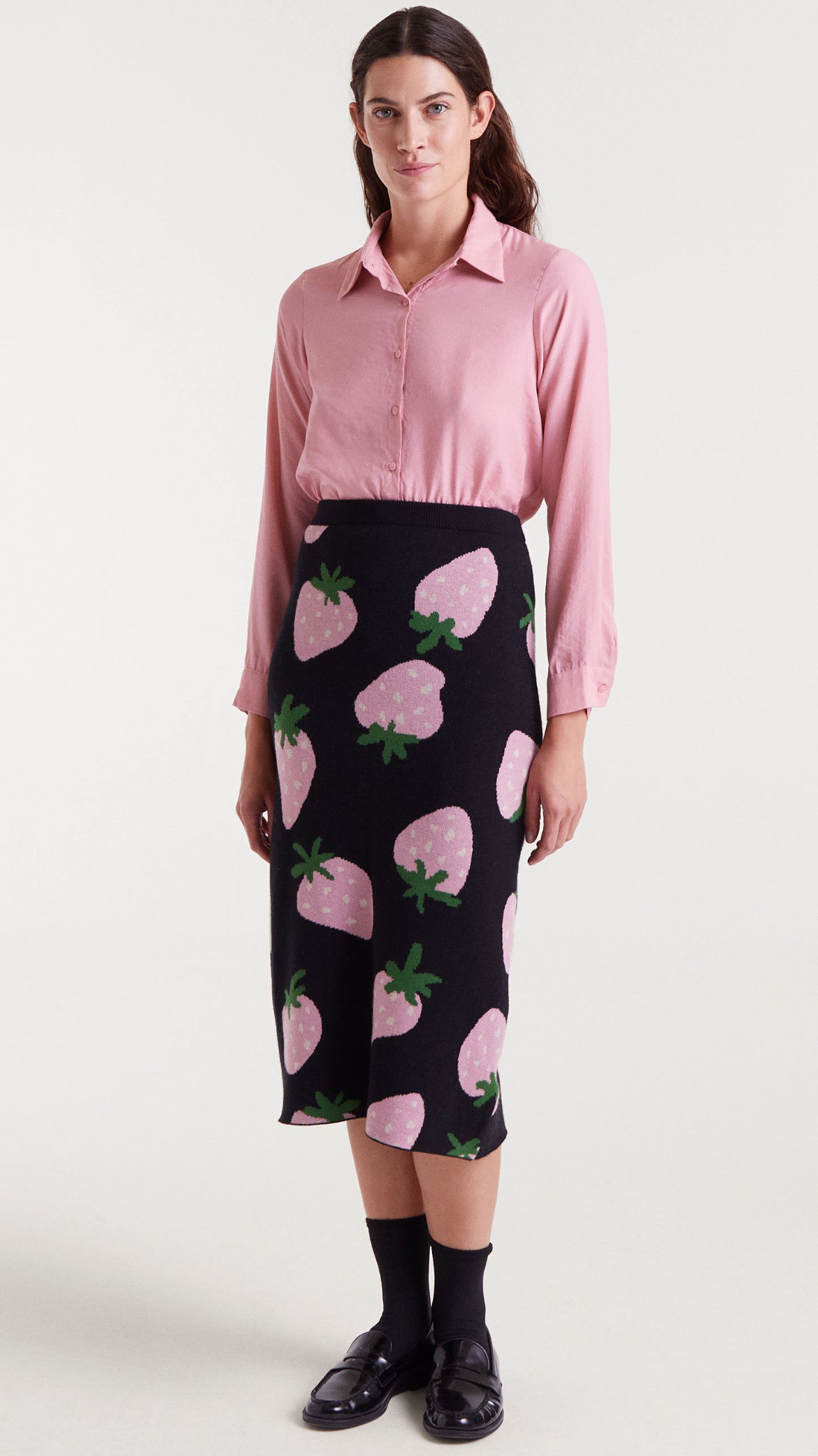 Falda midi jacquard con estampado Morango