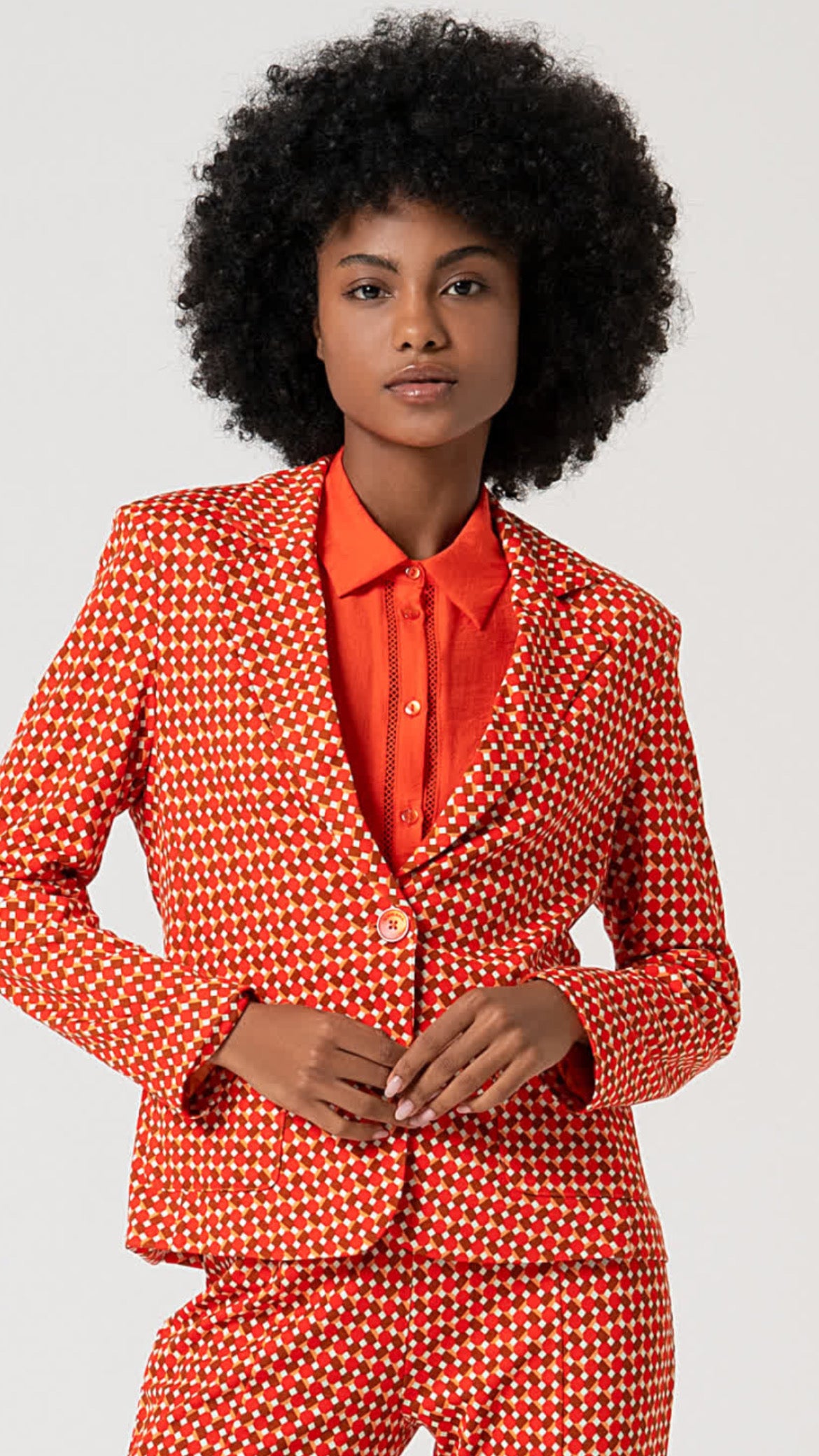 Blazer cruzada y estampado Rojo