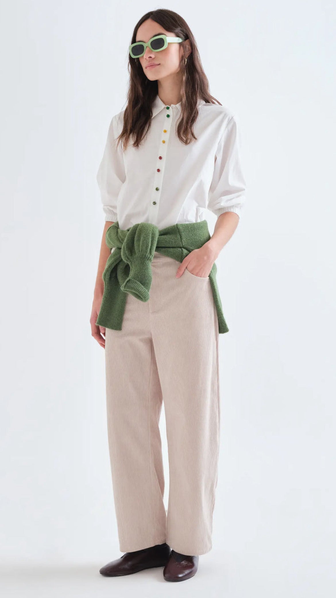 Camisa 100% algodón blanca con botones joyas multicolor
