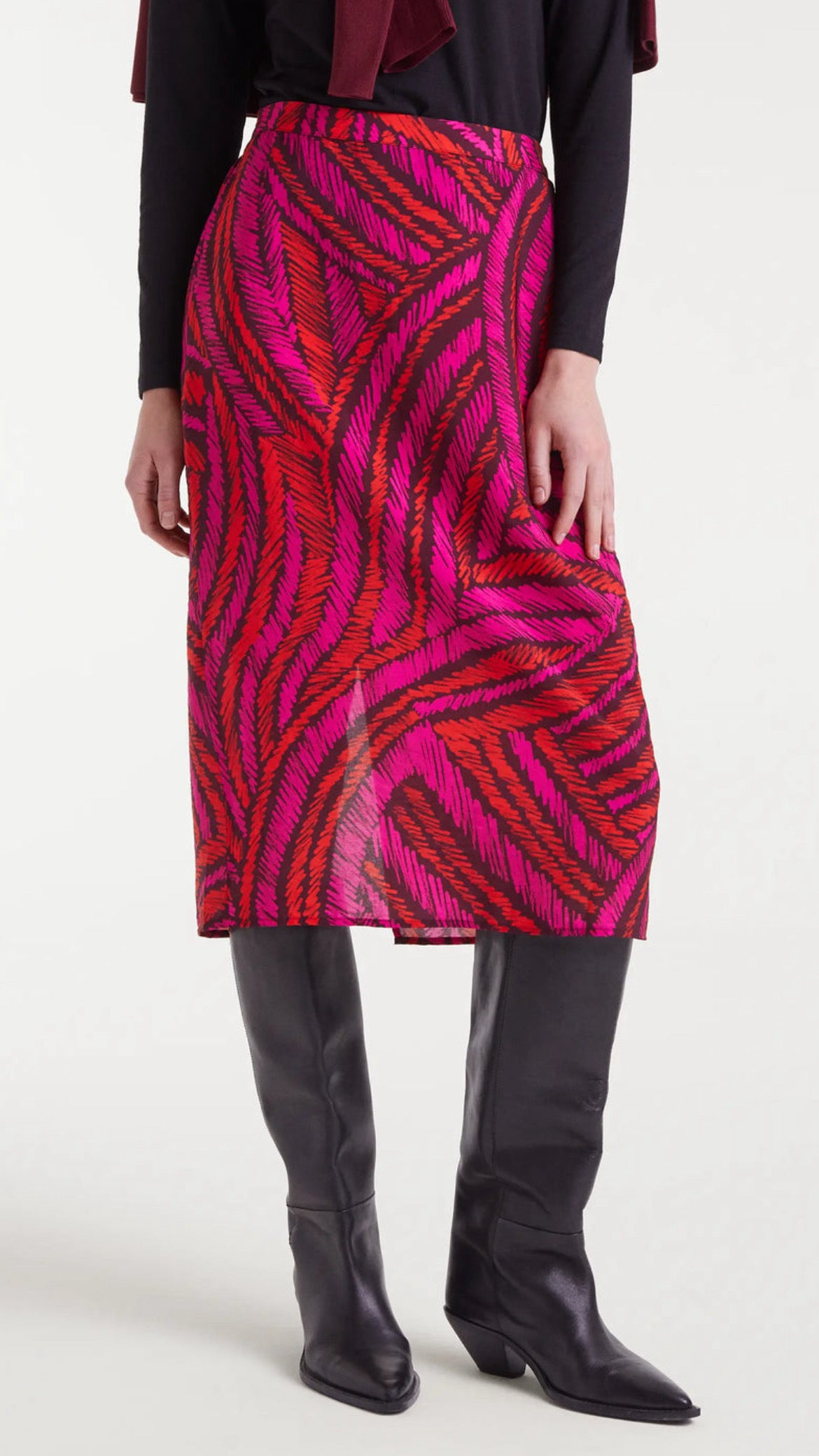 Falda midi crepé ligero con estampado Fedora