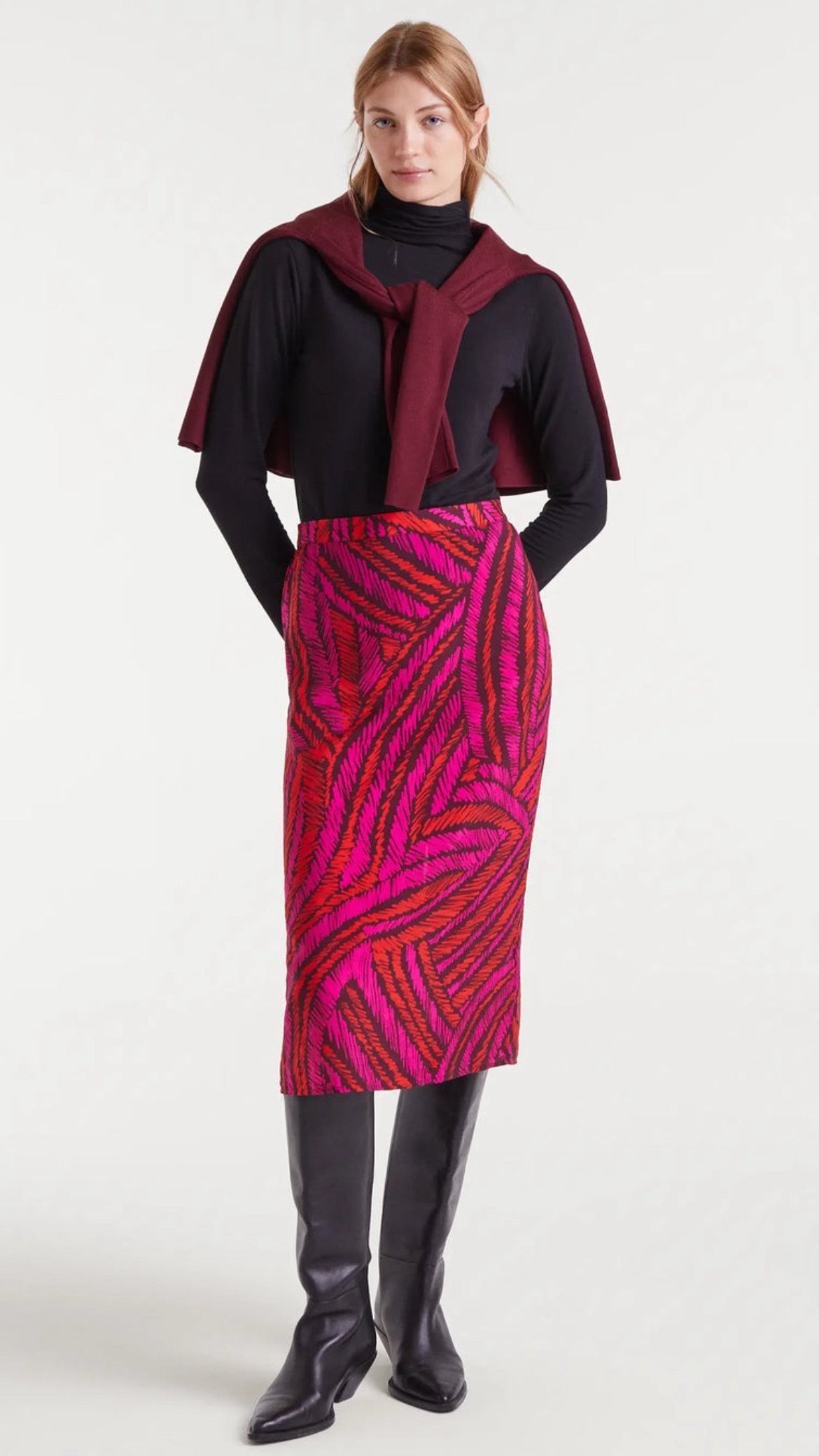 Falda midi crepé ligero con estampado Fedora