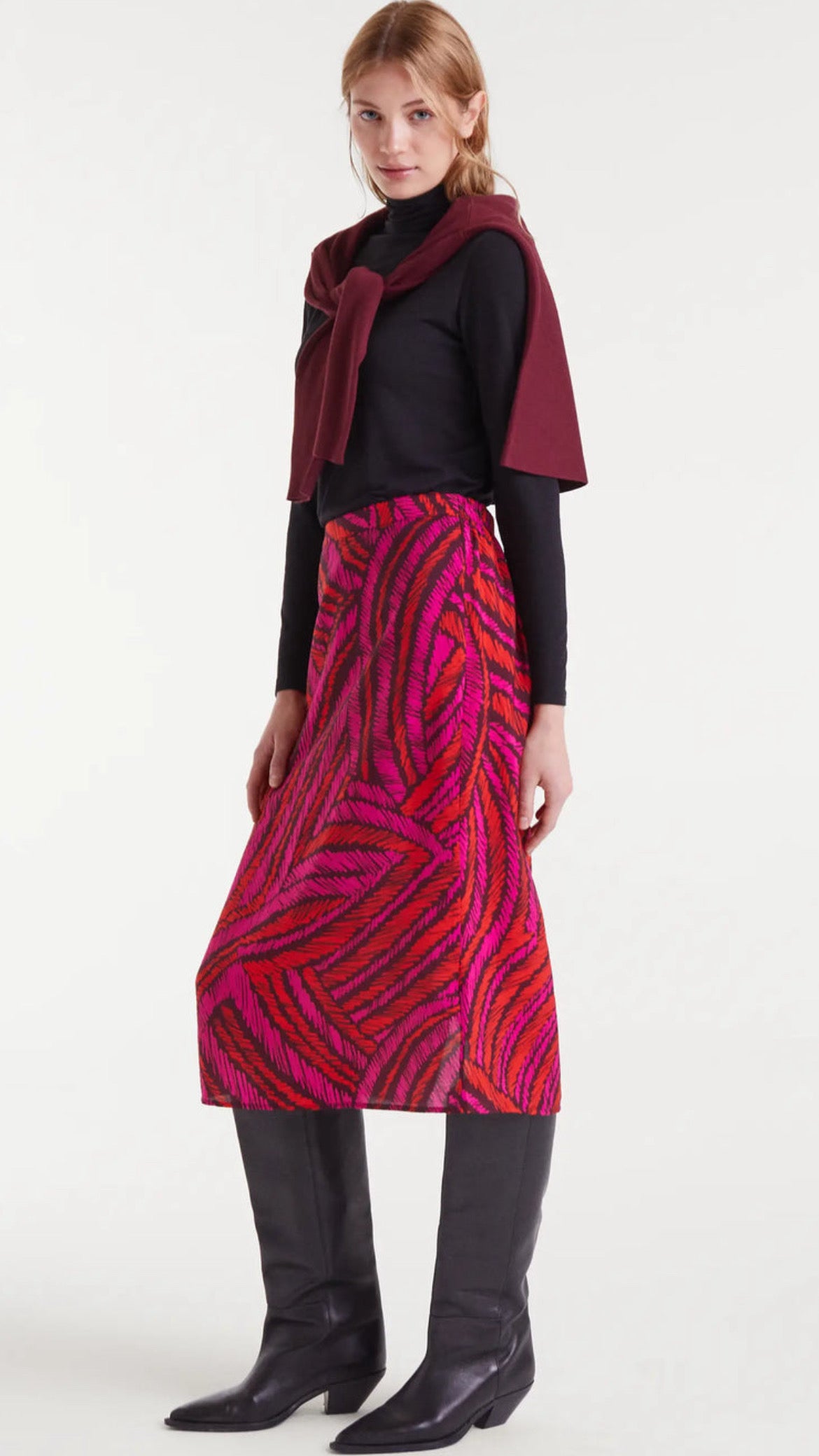 Falda midi crepé ligero con estampado Fedora