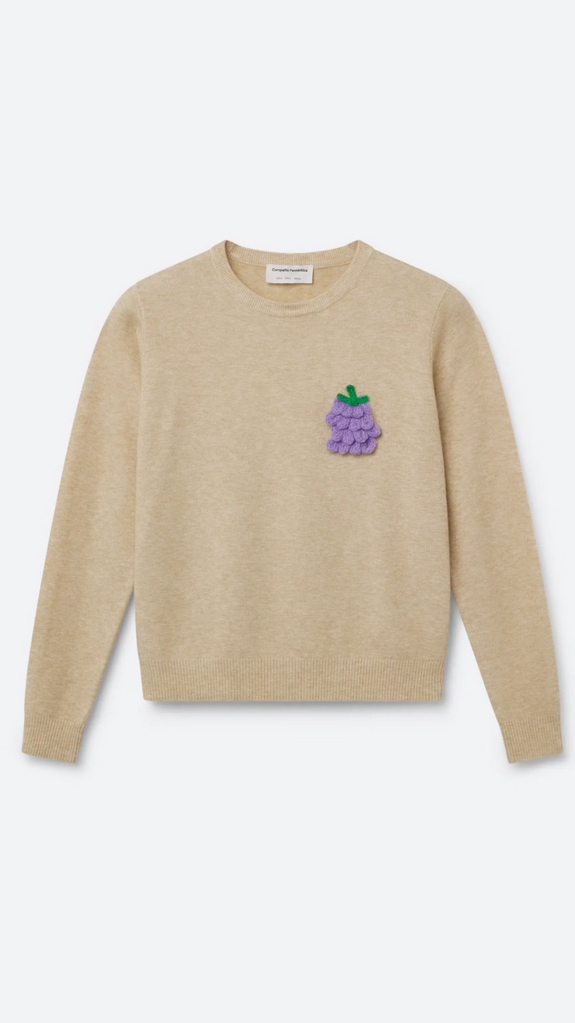Jersey punto beige con detalle de uva