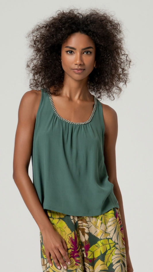 Top EcoVero sin mangas detalle escote Verde Botell