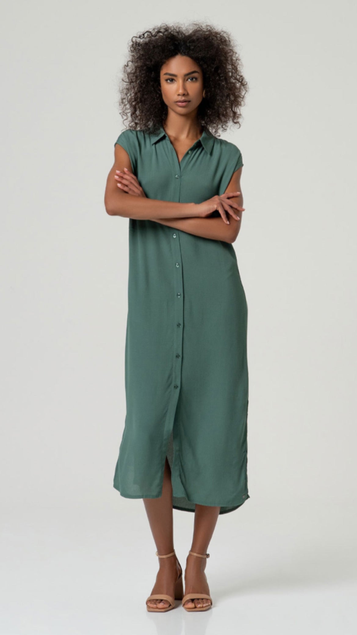 Camisa larga 100% EcoVero recta Verde Botella