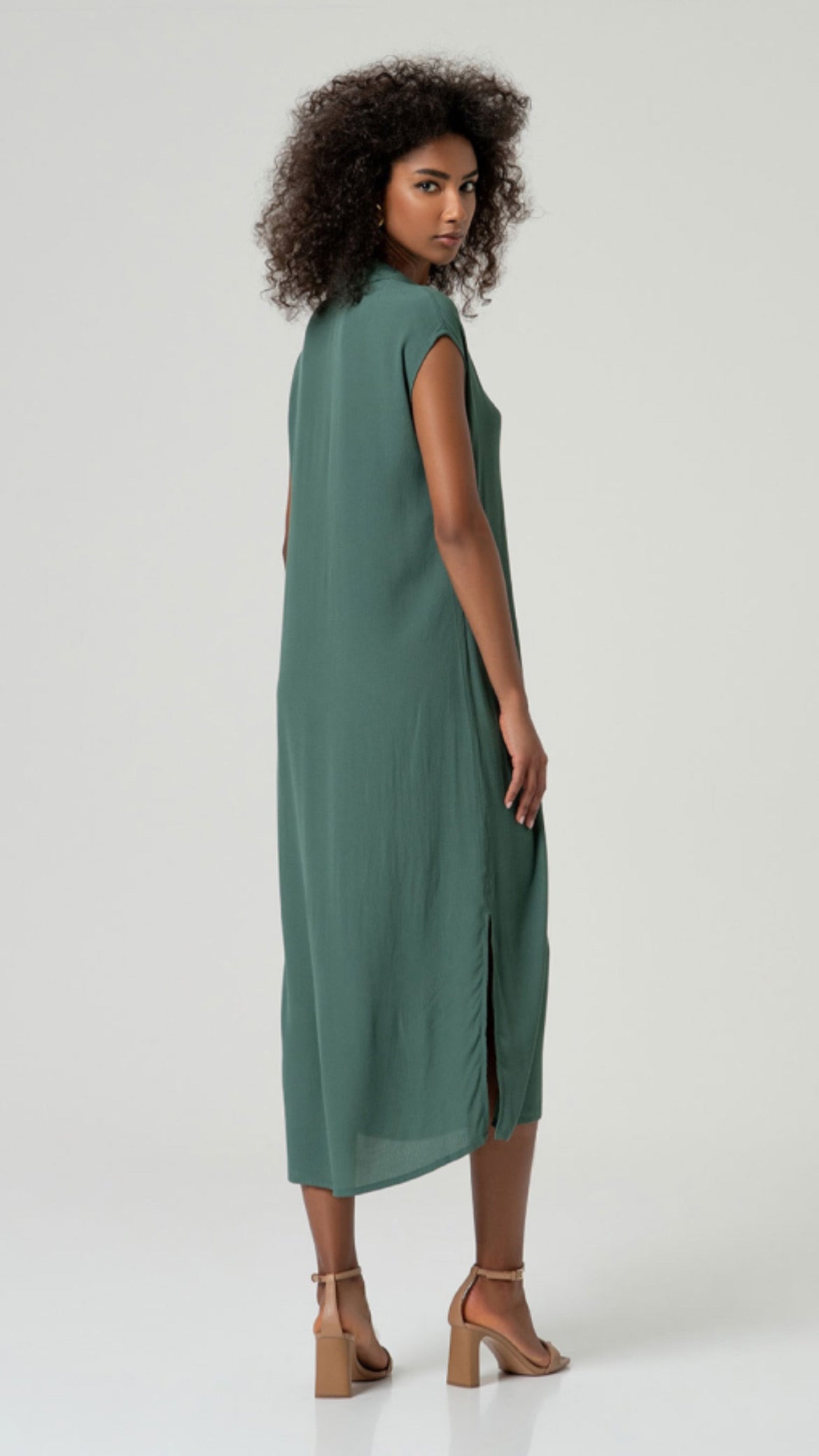 Camisa larga 100% EcoVero recta Verde Botella