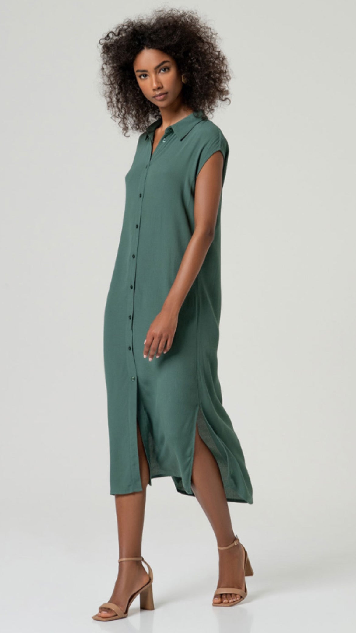 Camisa larga 100% EcoVero recta Verde Botella