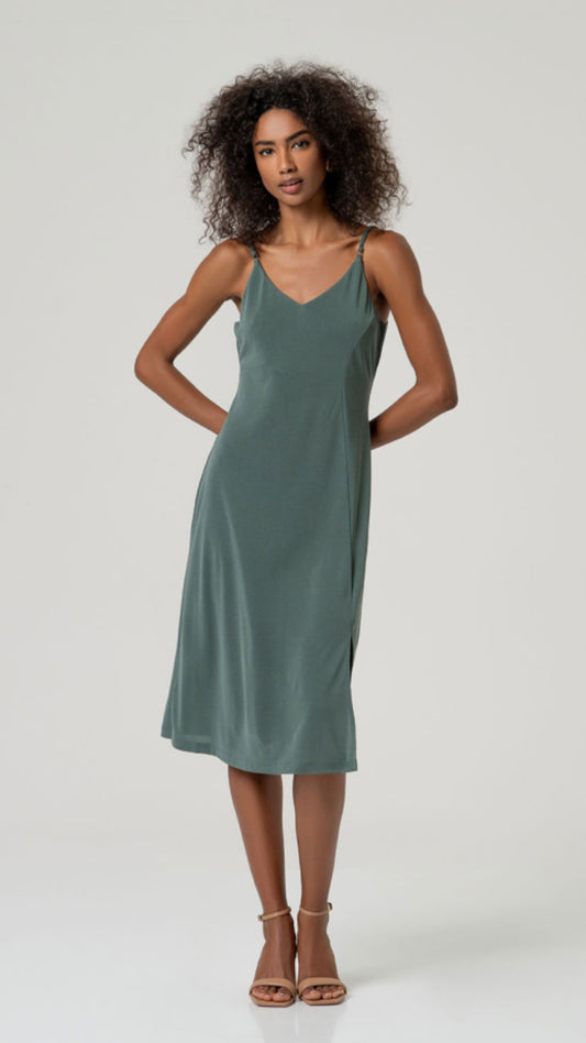 Vestido midi fluido con abertura Verde Botella