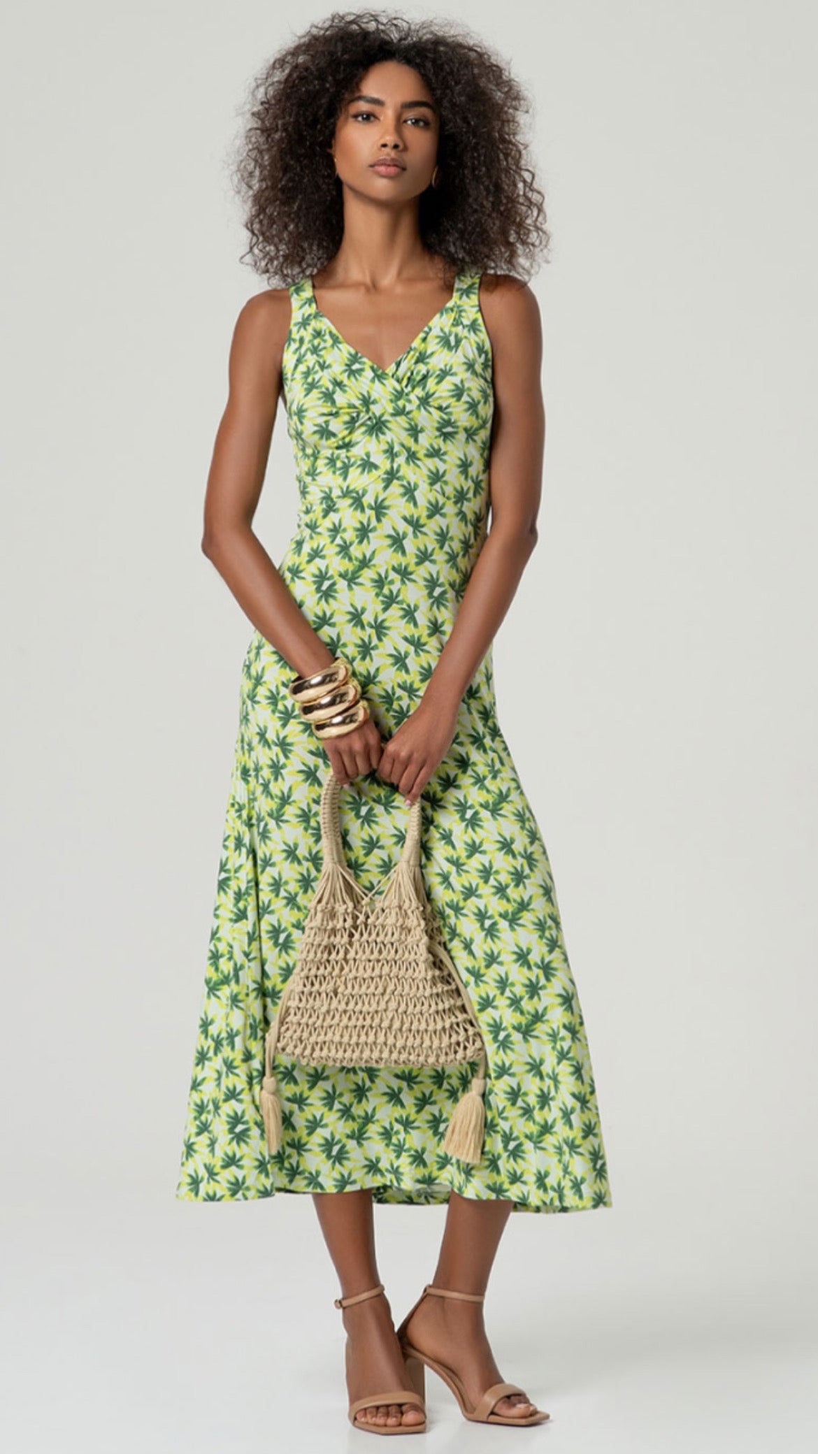Vestido midi aloe vera drapeado Light green