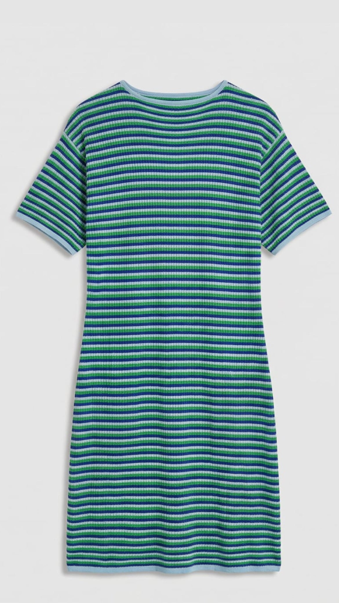 Vestido corto de punto a rayas Azul celeste