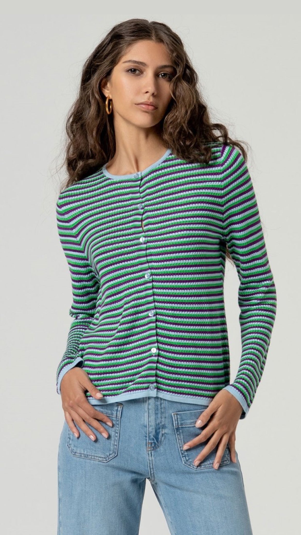 Cárdigan rayas multicolor con botones Azul