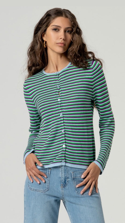 Cárdigan rayas multicolor con botones Azul