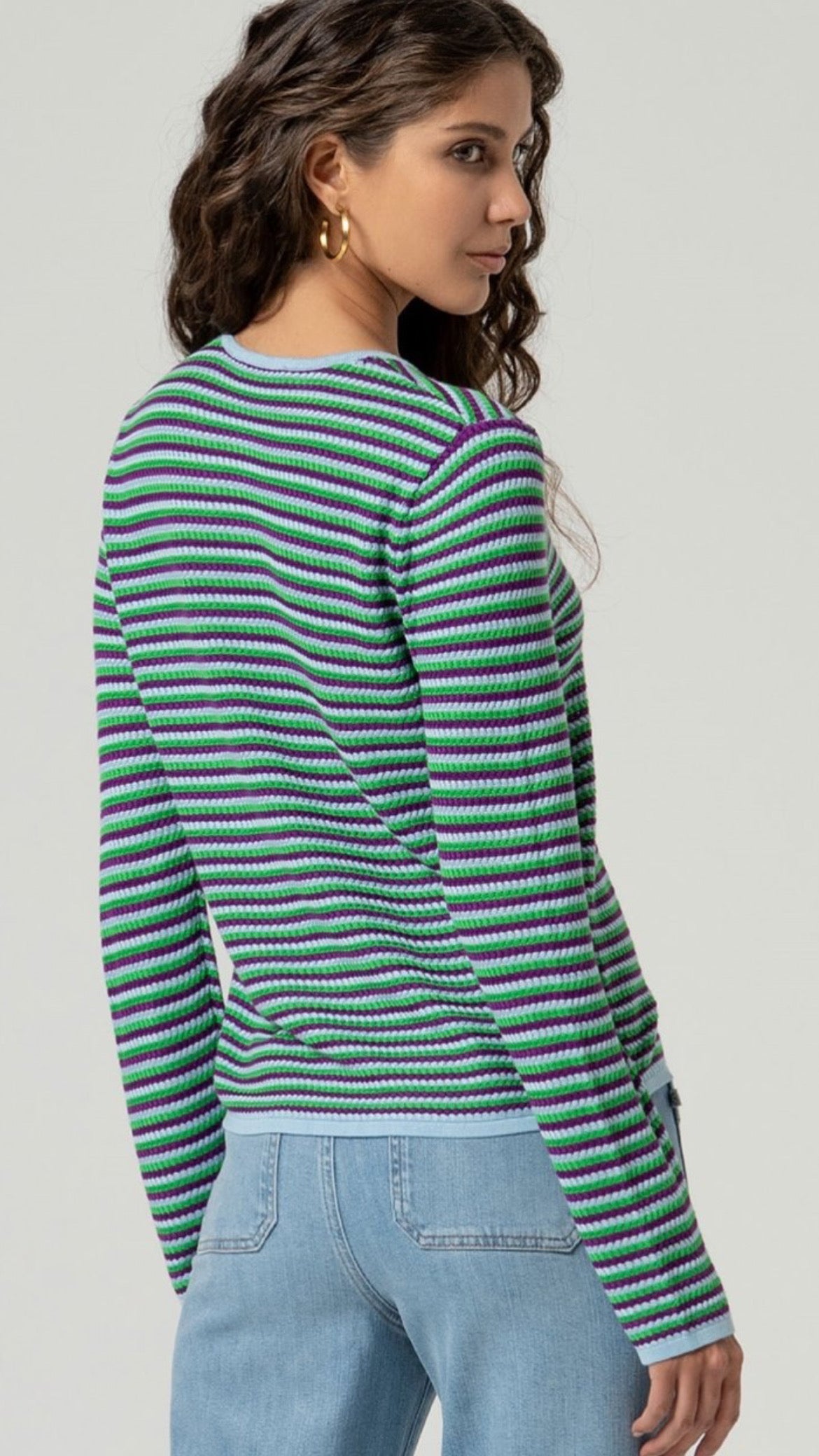 Cárdigan rayas multicolor con botones Azul