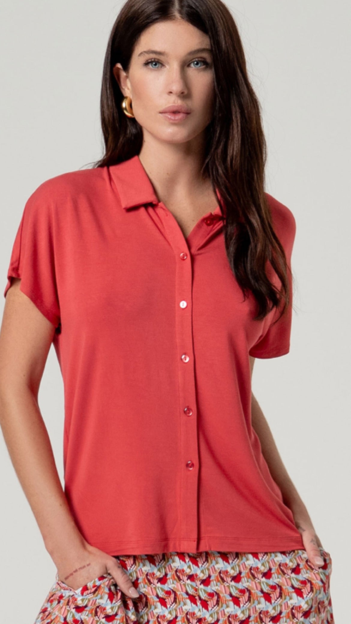 Camisa manga corta bambú Rojo
