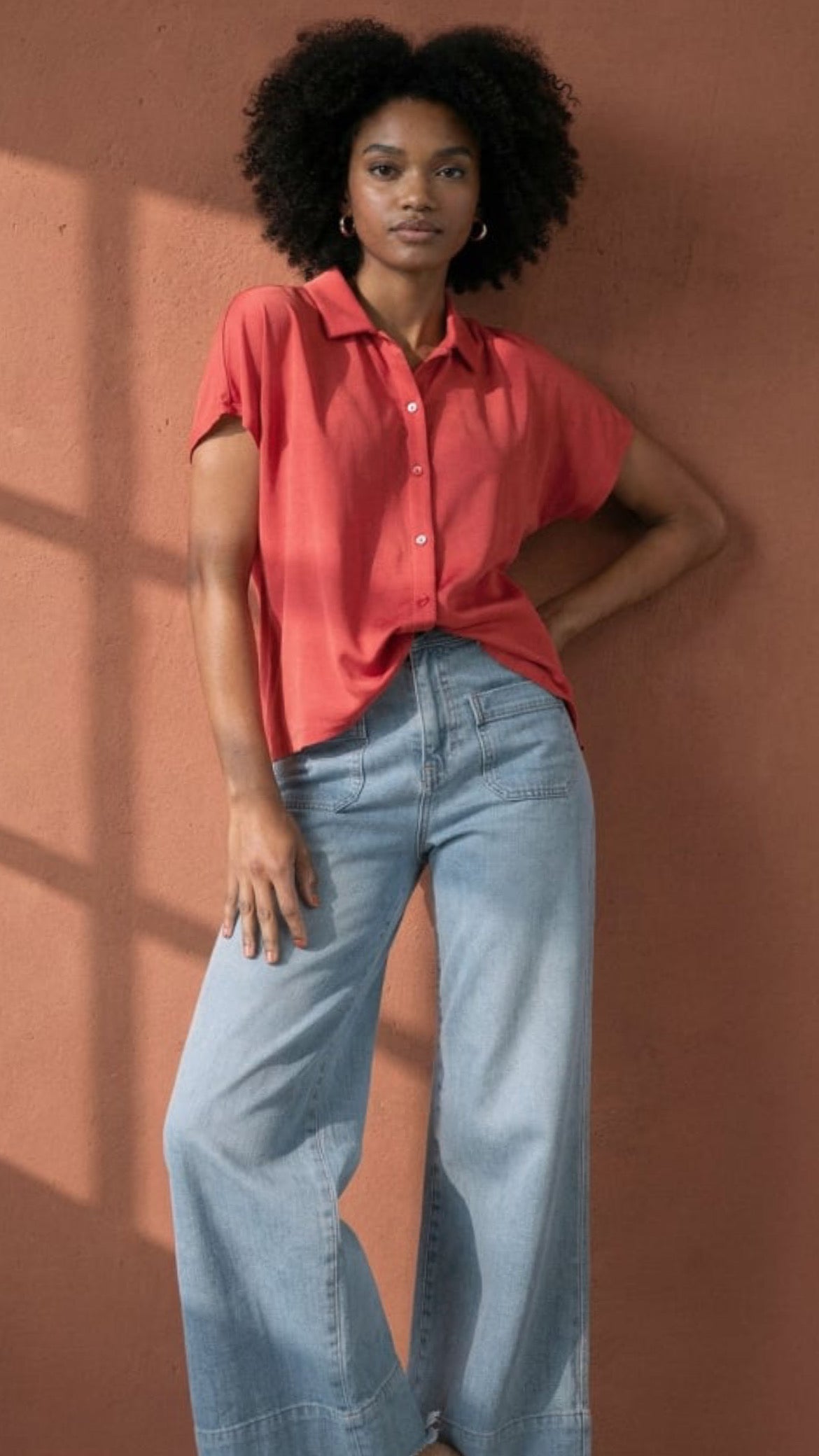 Camisa manga corta bambú Rojo